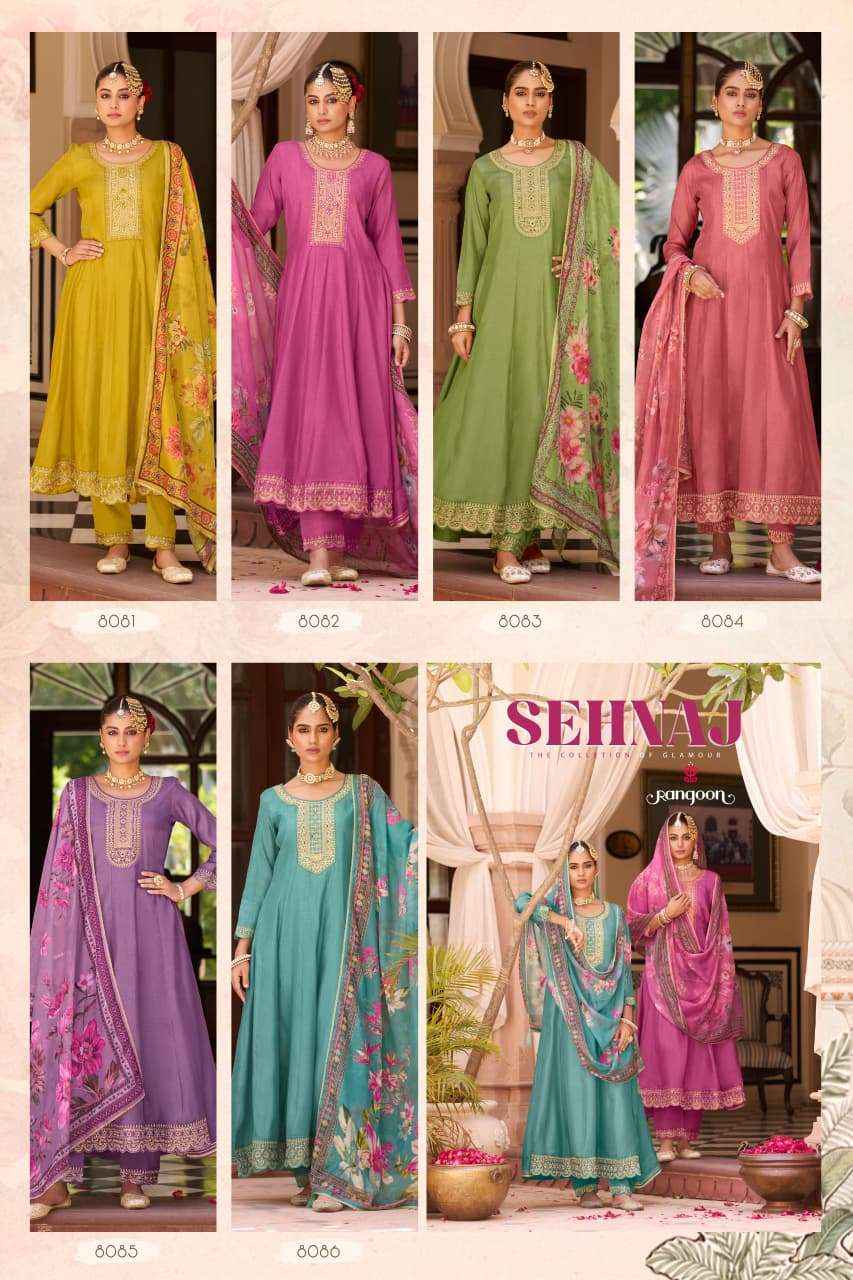 RANGOON SEHNAZ SILK DESIGNER FANCY ANARKALI STYLE LADIES KURTI COMBO SET WHOLESALE RATE ( 6 PCS CATALOG )