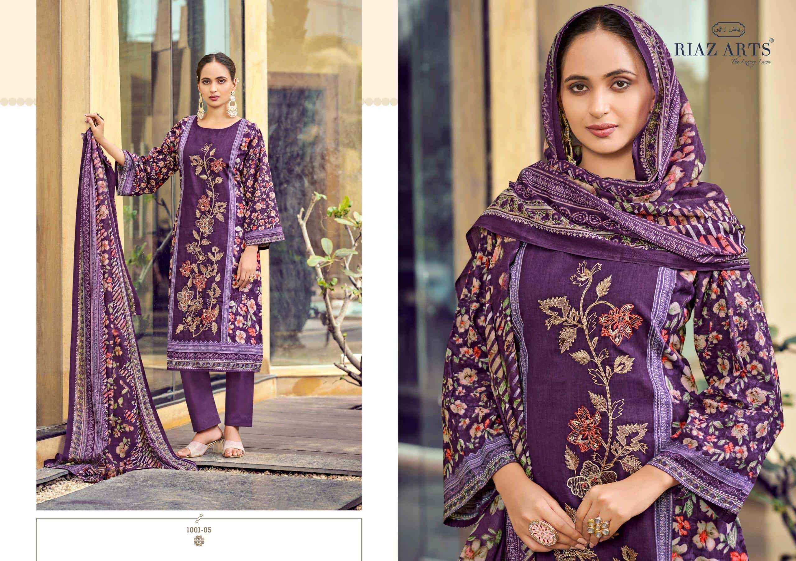 Riaz Arts Bin Saeed Pure Cotton Fancy Salwar Kameez Wholesale Rate ( 6 Pcs Catalog )