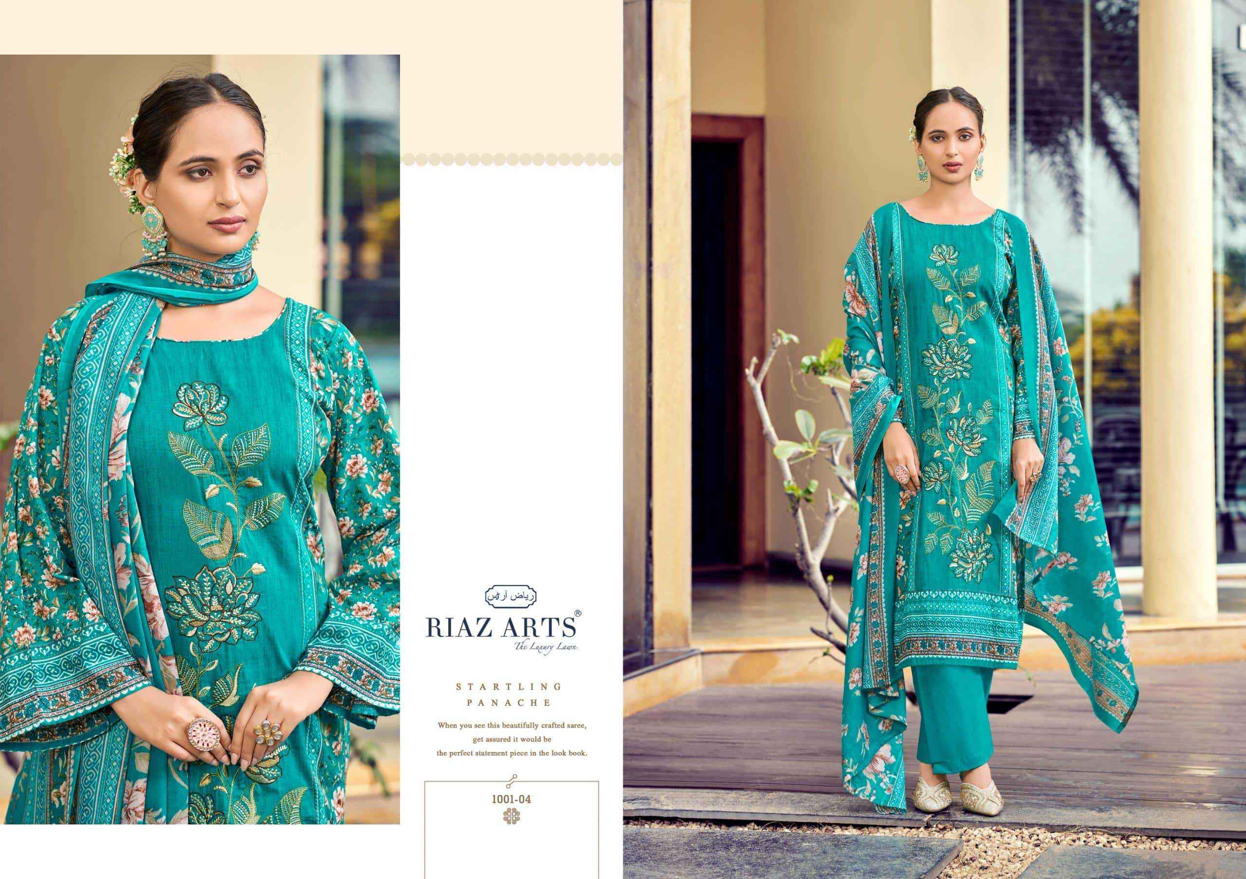 Riaz Arts Bin Saeed Pure Cotton Fancy Salwar Kameez Wholesale Rate ( 6 Pcs Catalog )