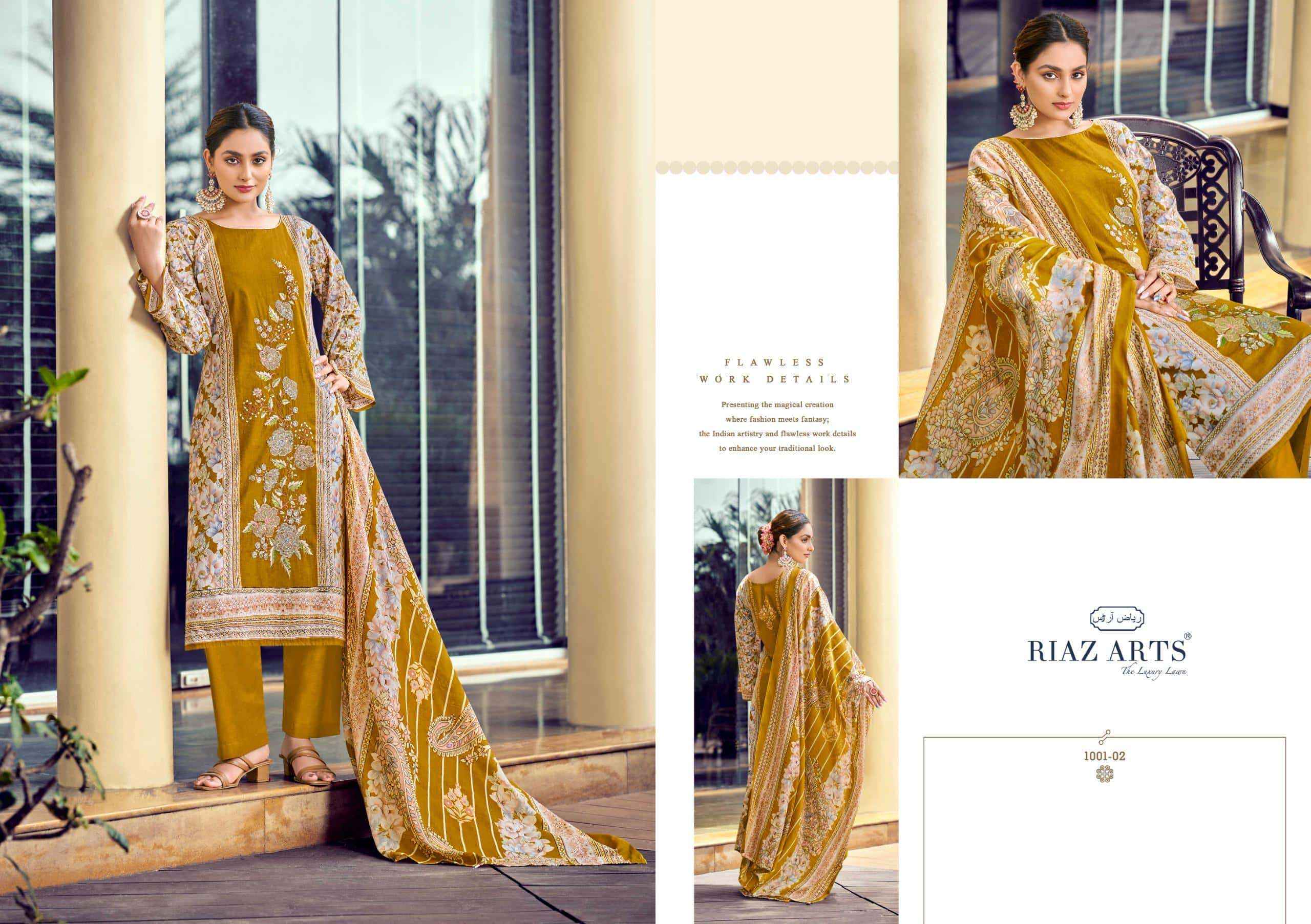 Riaz Arts Bin Saeed Pure Cotton Fancy Salwar Kameez Wholesale Rate ( 6 Pcs Catalog )