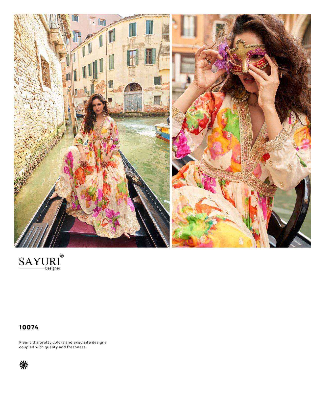 Sayuri Geet 10074 10076 Partywear Gown Dupatta Set Latest Collection Wholesale Rate ( 3 Pcs Catalog )