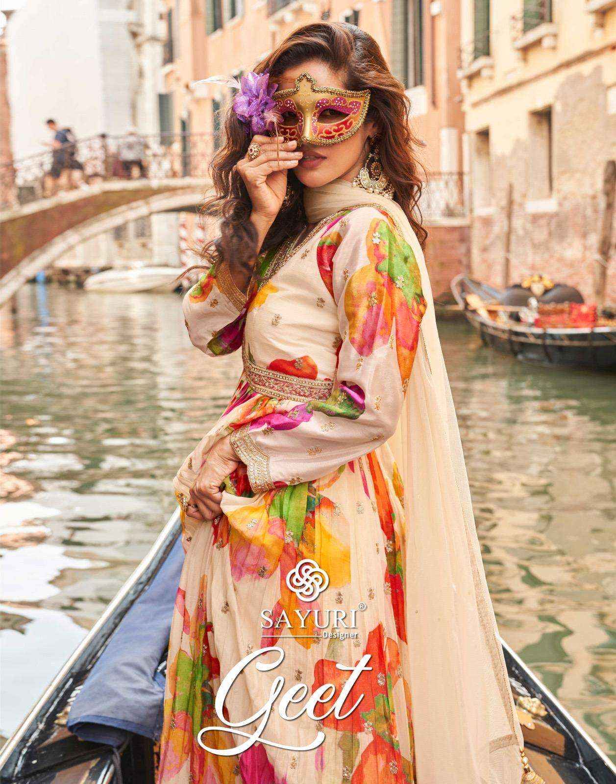 Sayuri Geet 10074 10076 Partywear Gown Dupatta Set Latest Collection Wholesale Rate ( 3 Pcs Catalog )