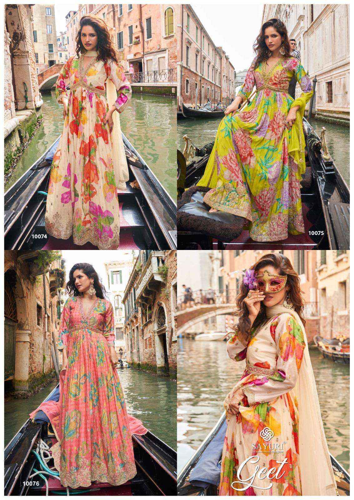 Sayuri Geet 10074 10076 Partywear Gown Dupatta Set Latest Collection Wholesale Rate ( 3 Pcs Catalog )