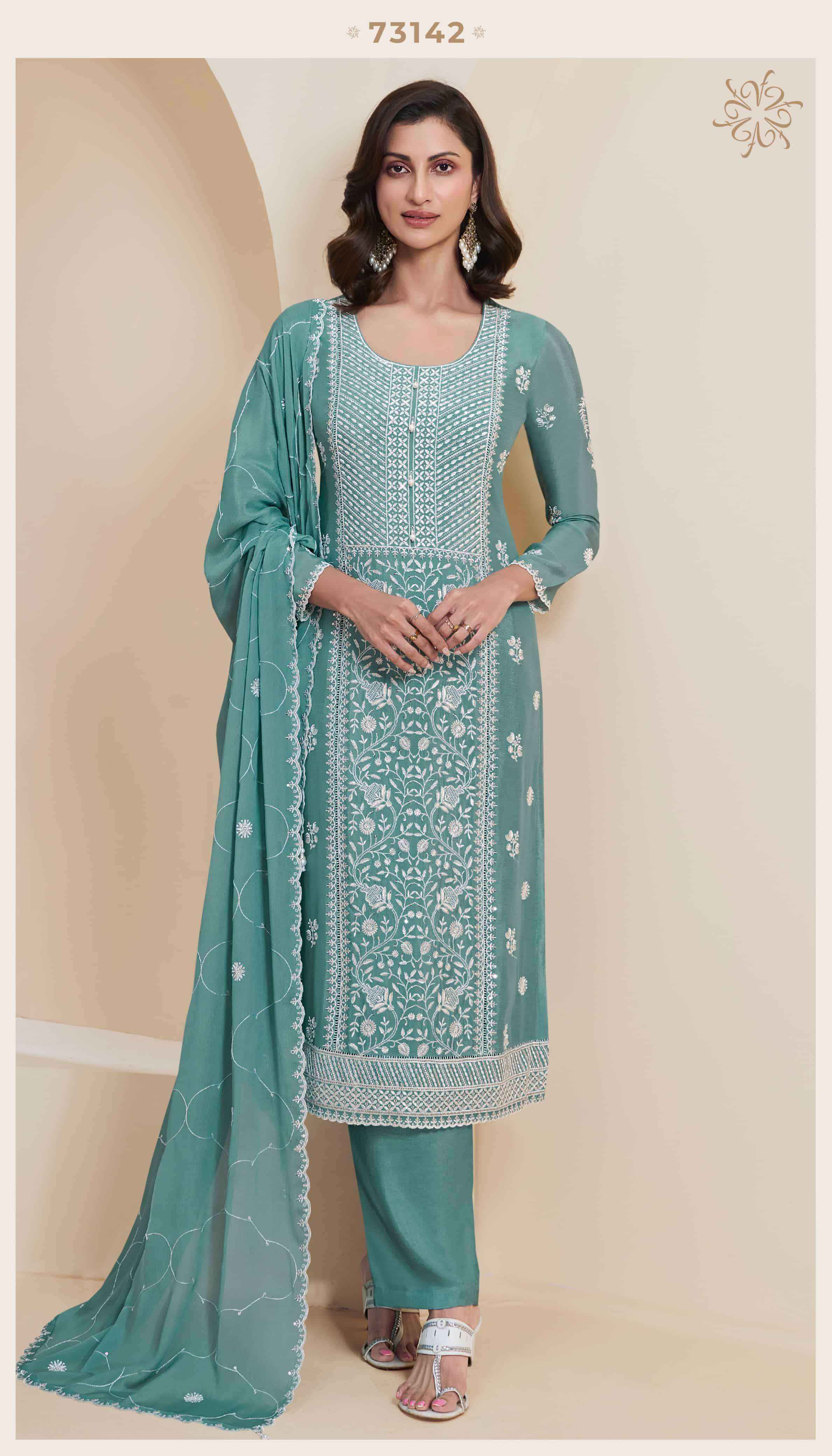 Vinay Fashion Kuleesh Kiara Heavy Embroidered Chinon Suit Suppliers