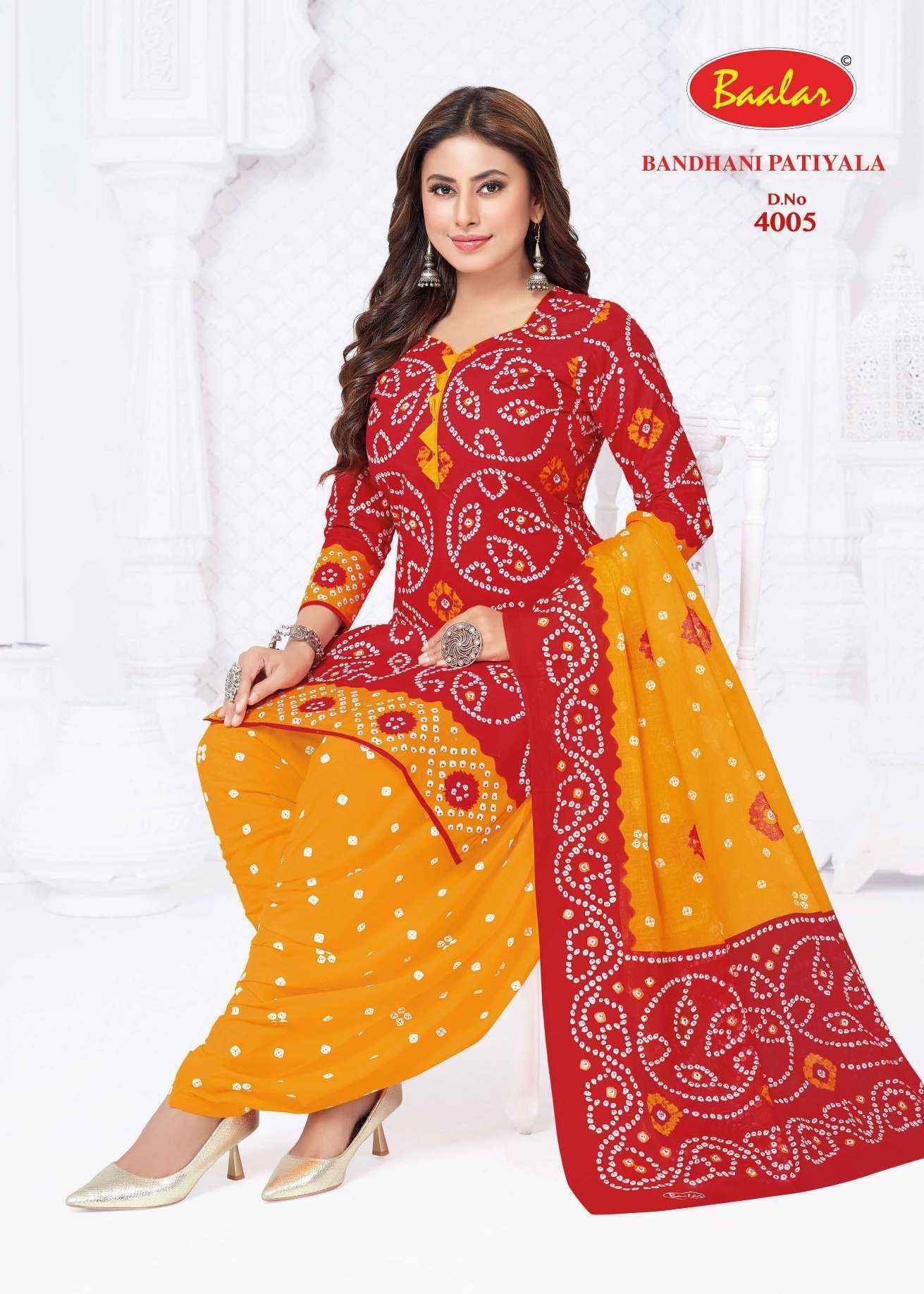 Baalar Bandhani Patiyala Vol 4 Cotton Dress Material Wholesale Price (12 pcs Catalogue )