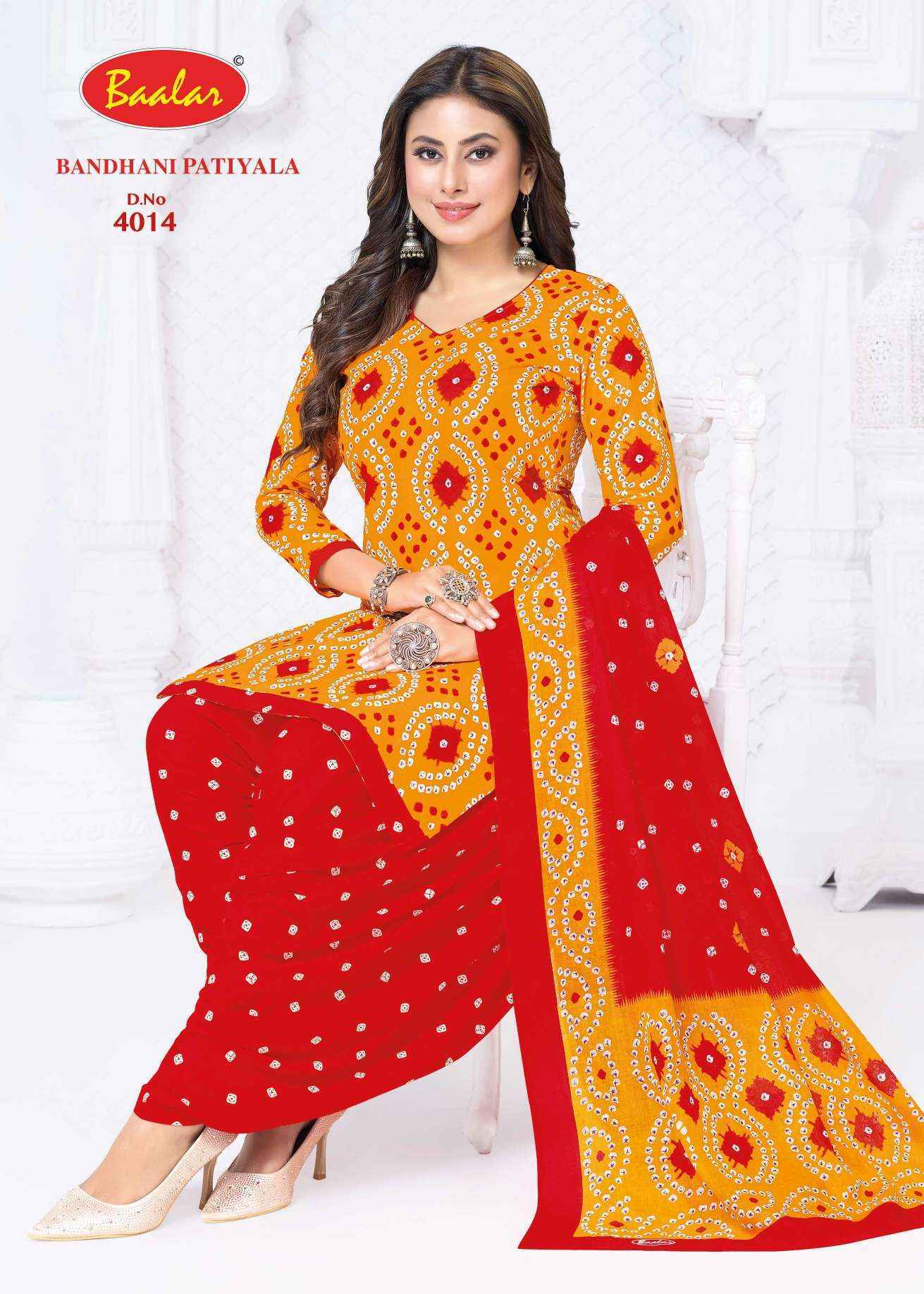 Baalar Bandhani Patiyala Vol 4 Cotton Dress Material Wholesale Price (12 pcs Catalogue )