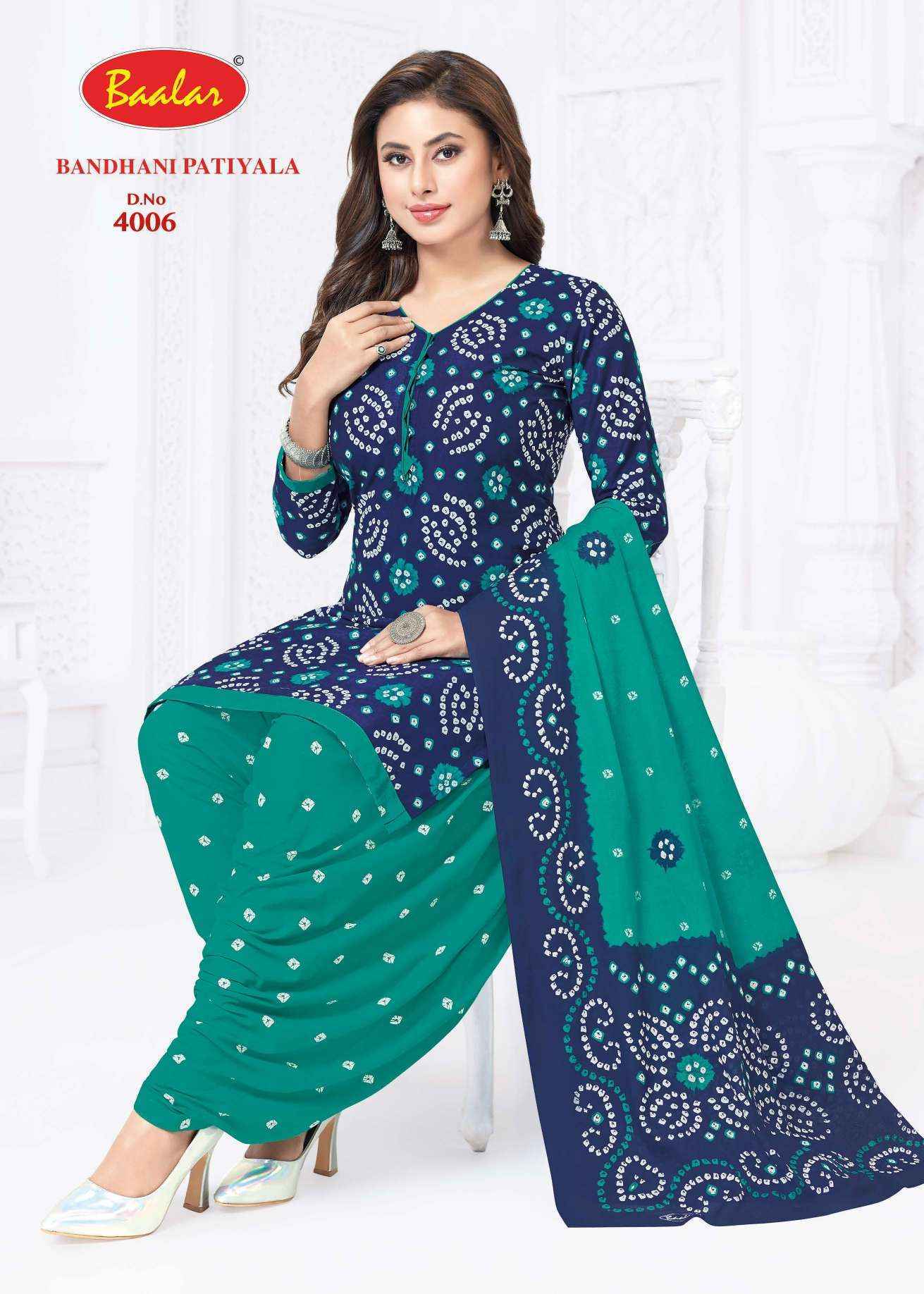 Baalar Bandhani Patiyala Vol 4 Cotton Dress Material Wholesale Price (12 pcs Catalogue )