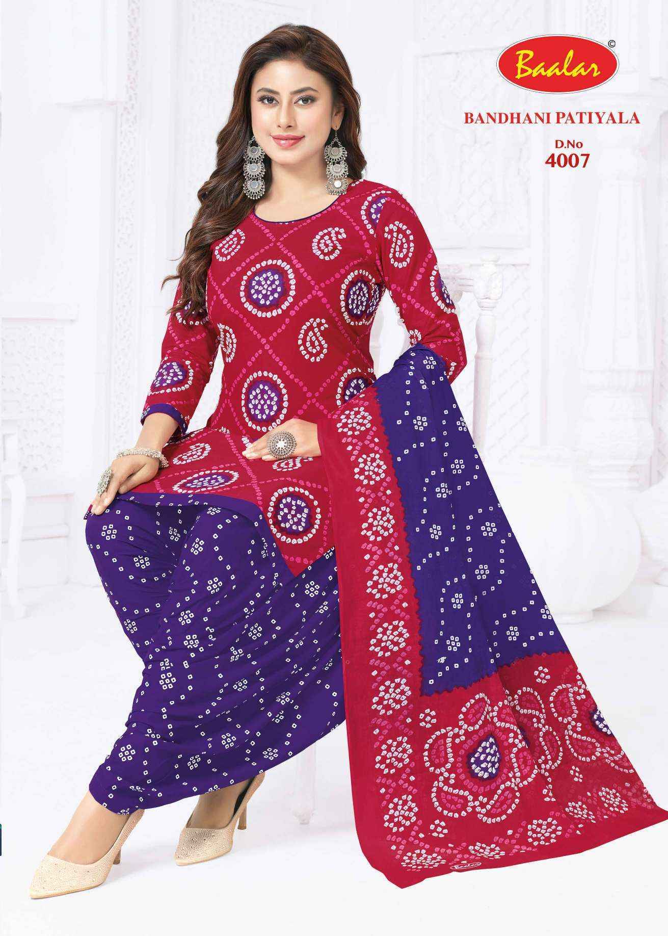 Baalar Bandhani Patiyala Vol 4 Cotton Dress Material Wholesale Price (12 pcs Catalogue )
