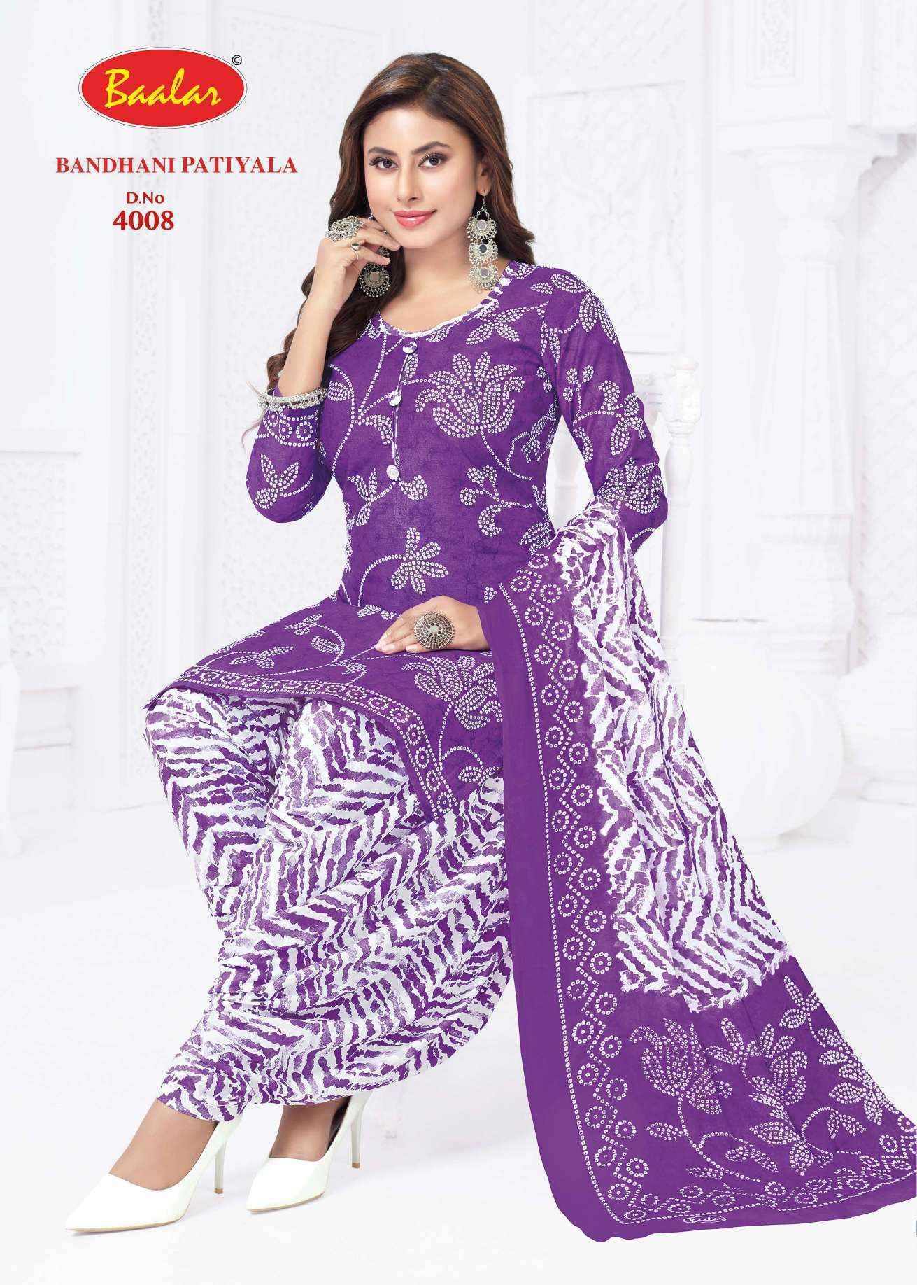 Baalar Bandhani Patiyala Vol 4 Cotton Dress Material Wholesale Price (12 pcs Catalogue )