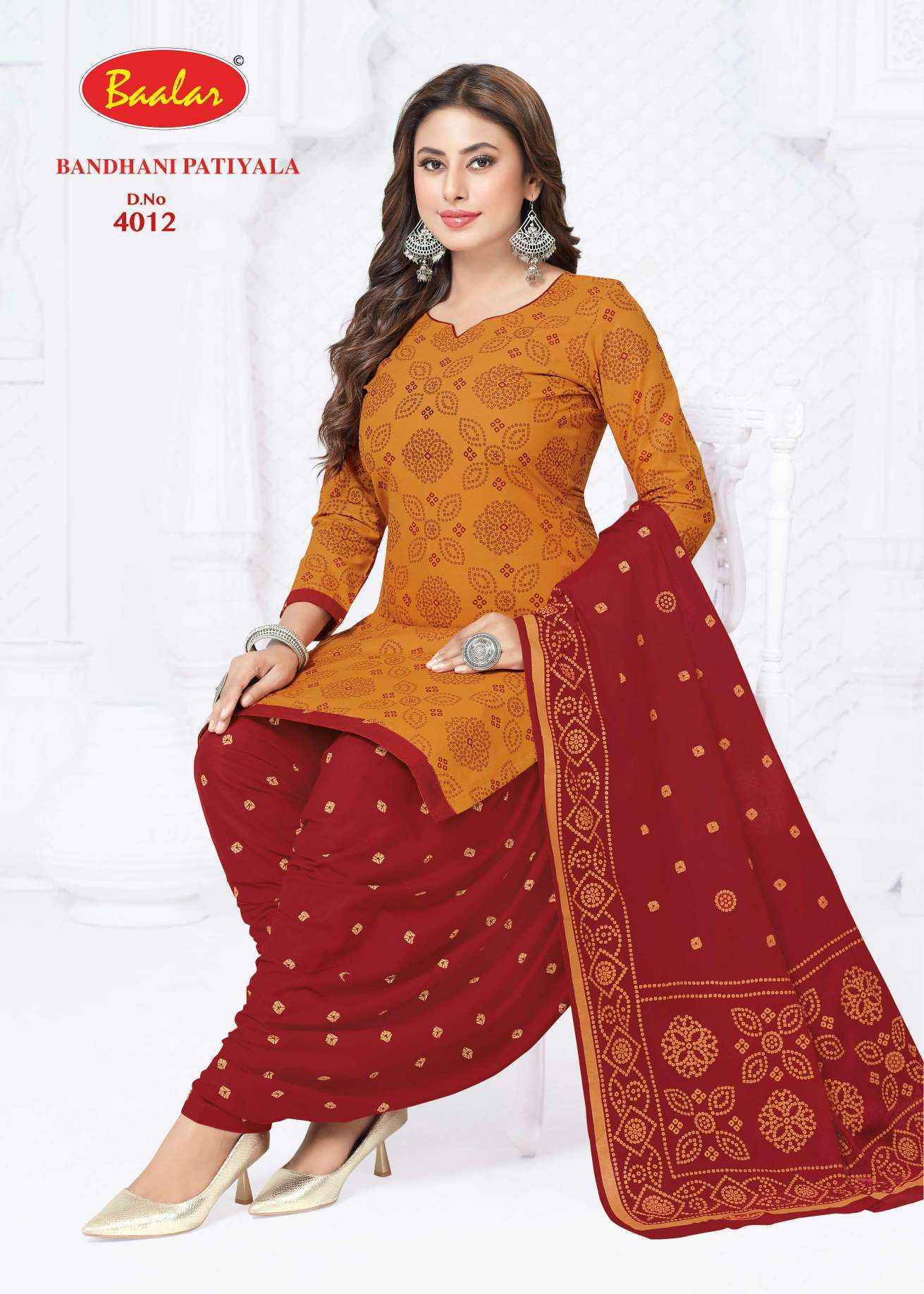 Baalar Bandhani Patiyala Vol 4 Cotton Dress Material Wholesale Price (12 pcs Catalogue )