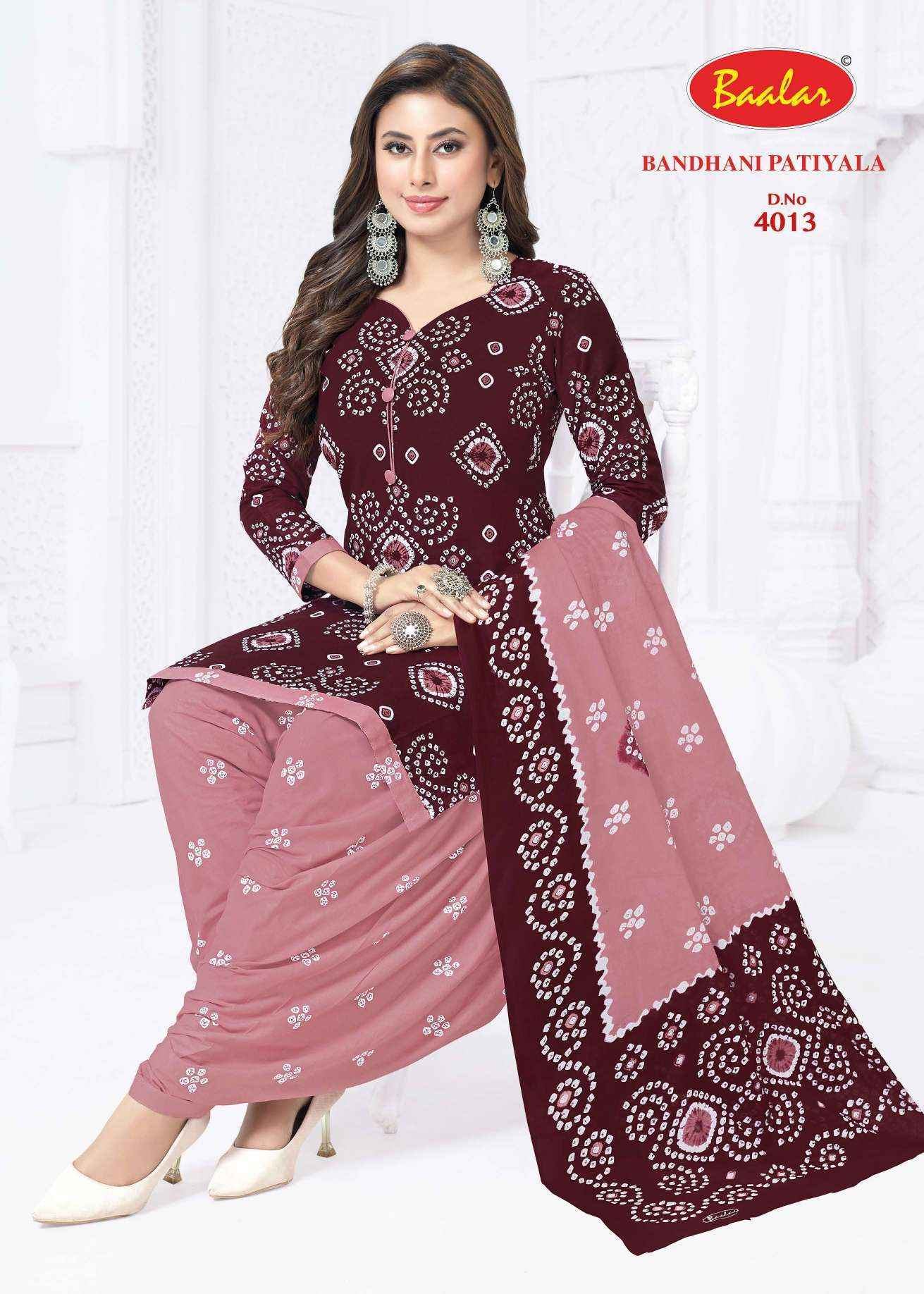 Baalar Bandhani Patiyala Vol 4 Cotton Dress Material Wholesale Price (12 pcs Catalogue )