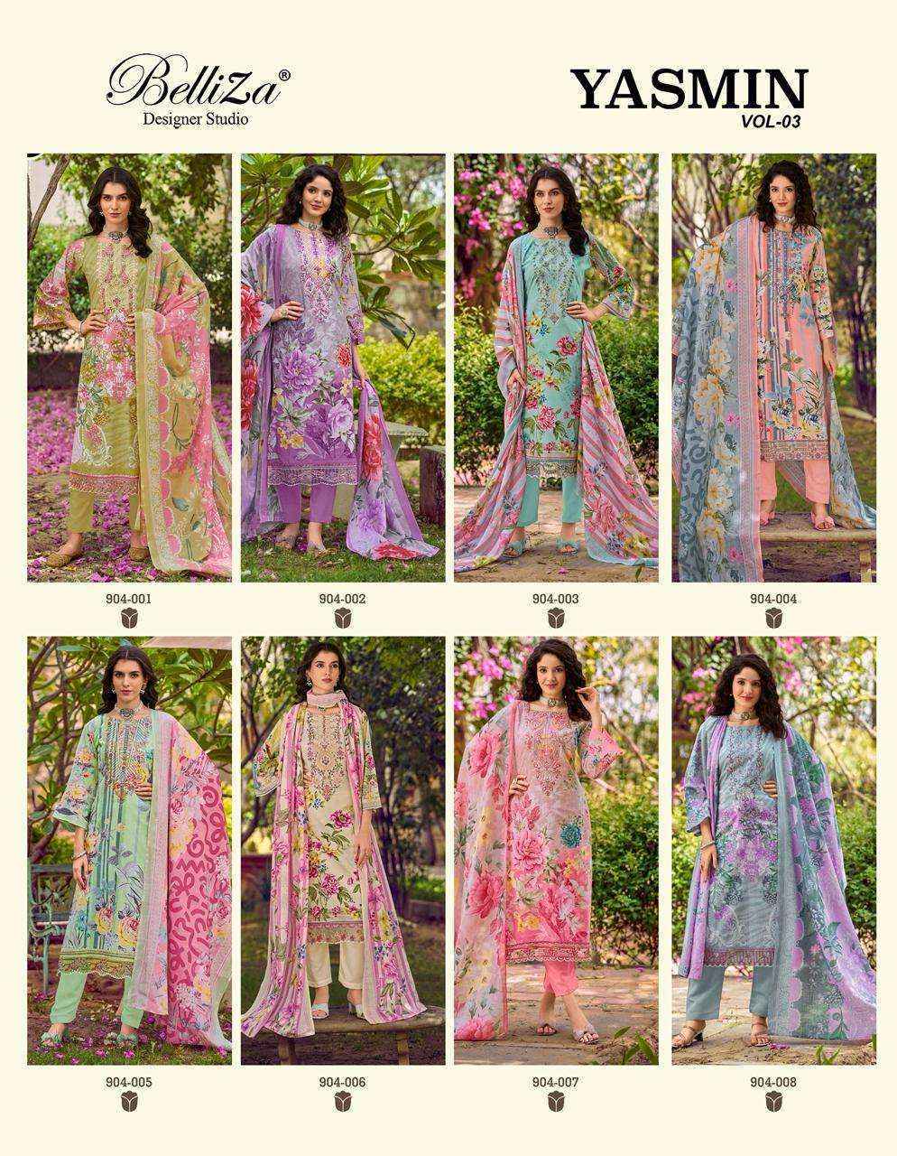 Belliza Designer Yasmin Vol-3 Cotton Dress Material Wholesale Price ( 8 pcs Cataloge )