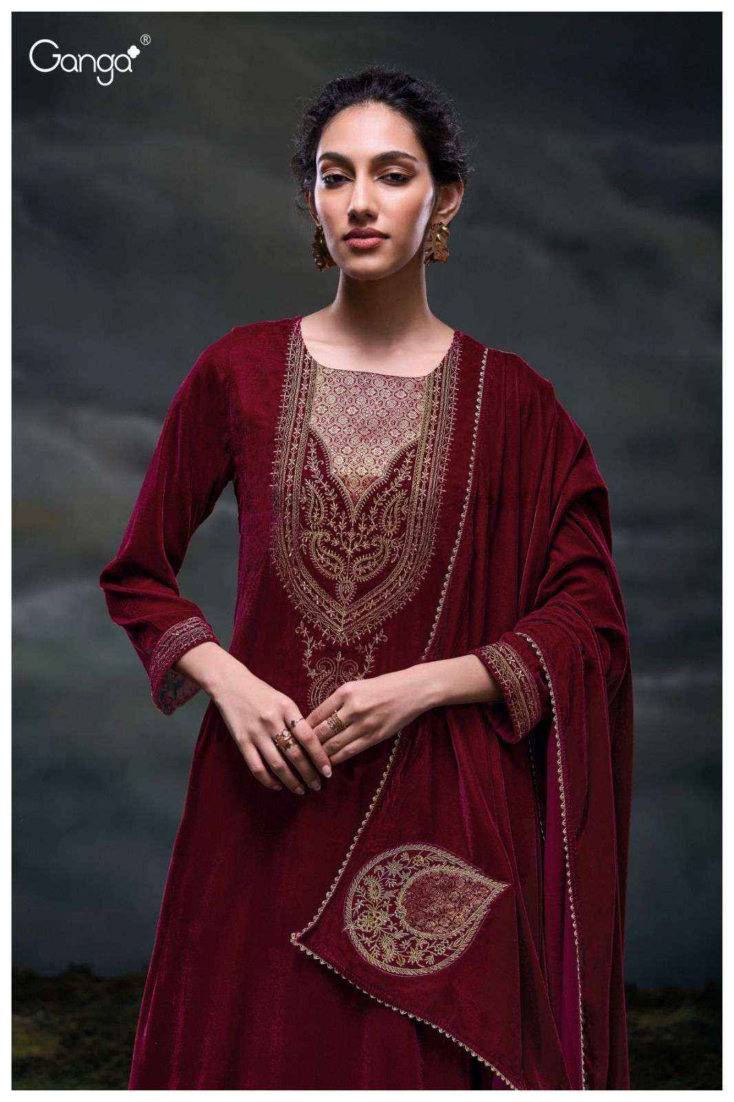 Ganga Fashion Kveta 3067 Premium Designs Velvet Suit Wholesale Rate ( 3 Pcs Catalog )