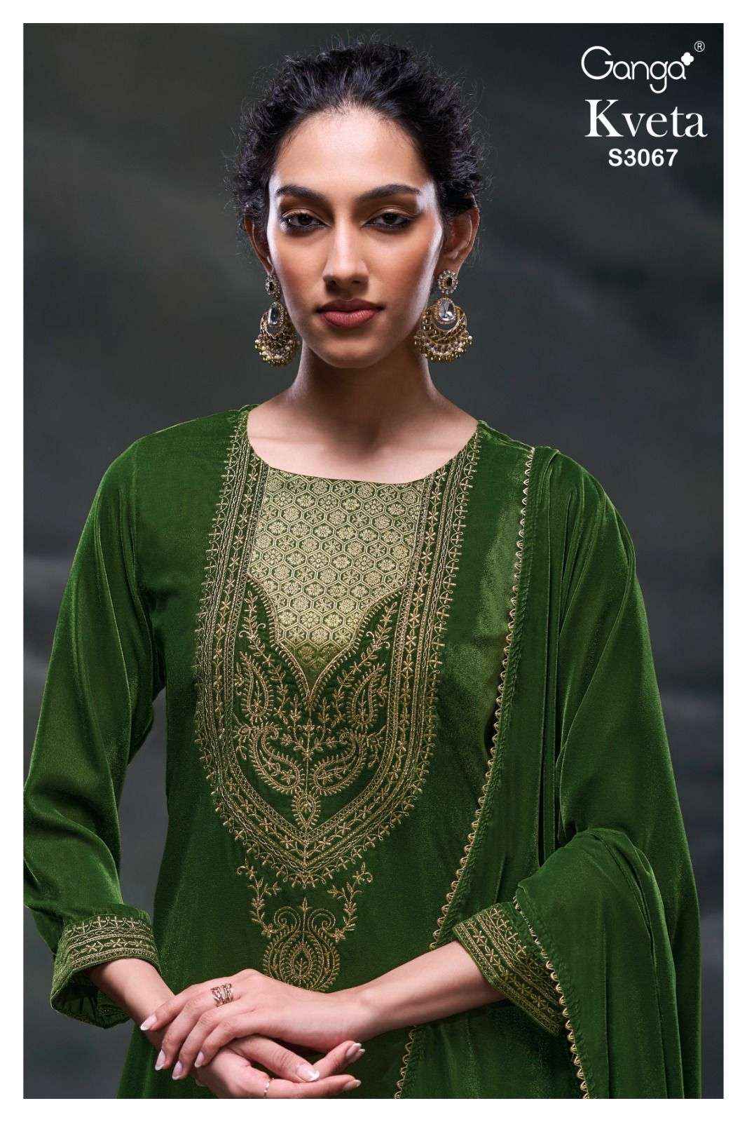 Ganga Fashion Kveta 3067 Premium Designs Velvet Suit Wholesale Rate ( 3 Pcs Catalog )