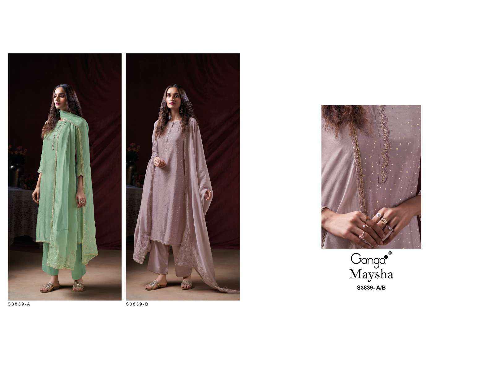 Ganga Fashion Maysha 3839 Pure Bemberg Silk Latest Suit Catalog Wholesale