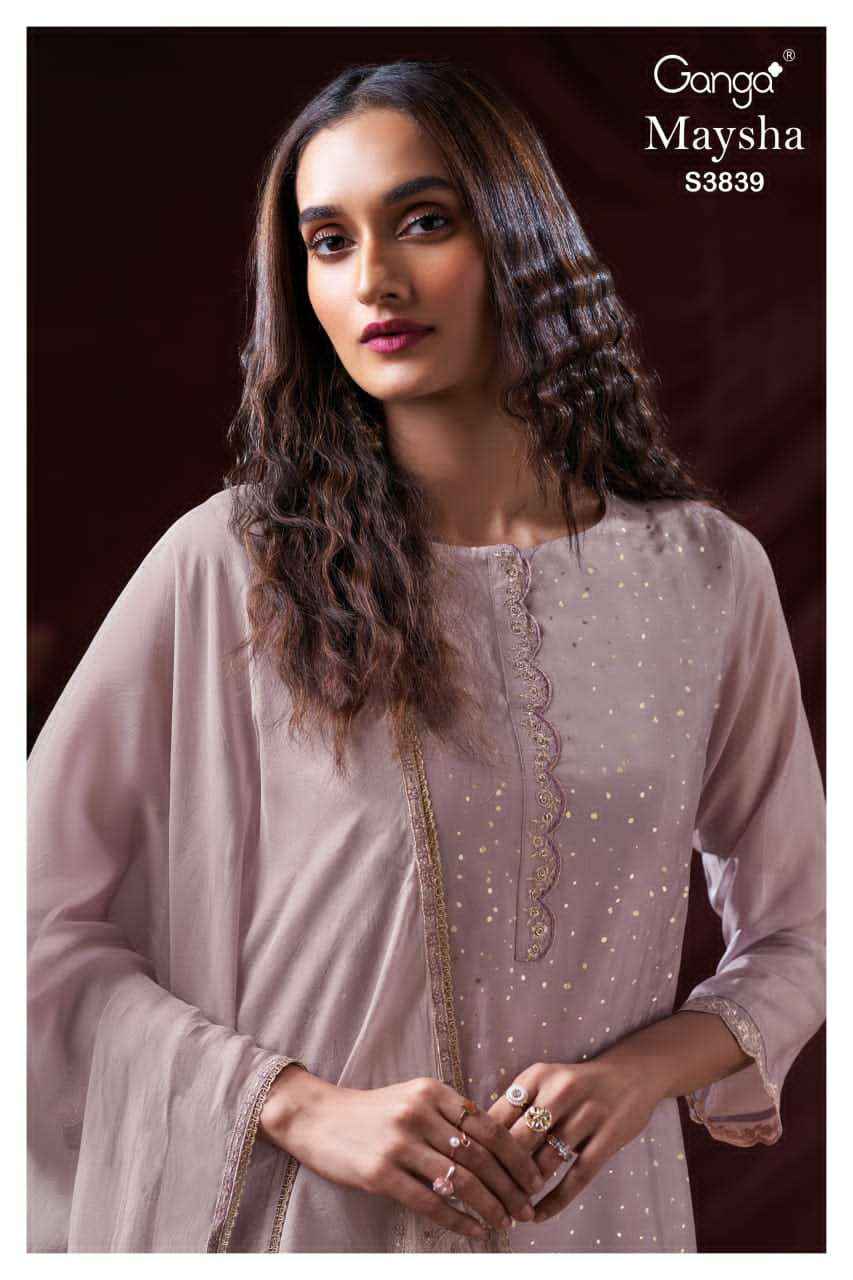 Ganga Fashion Maysha 3839 Pure Bemberg Silk Latest Suit Catalog Wholesale