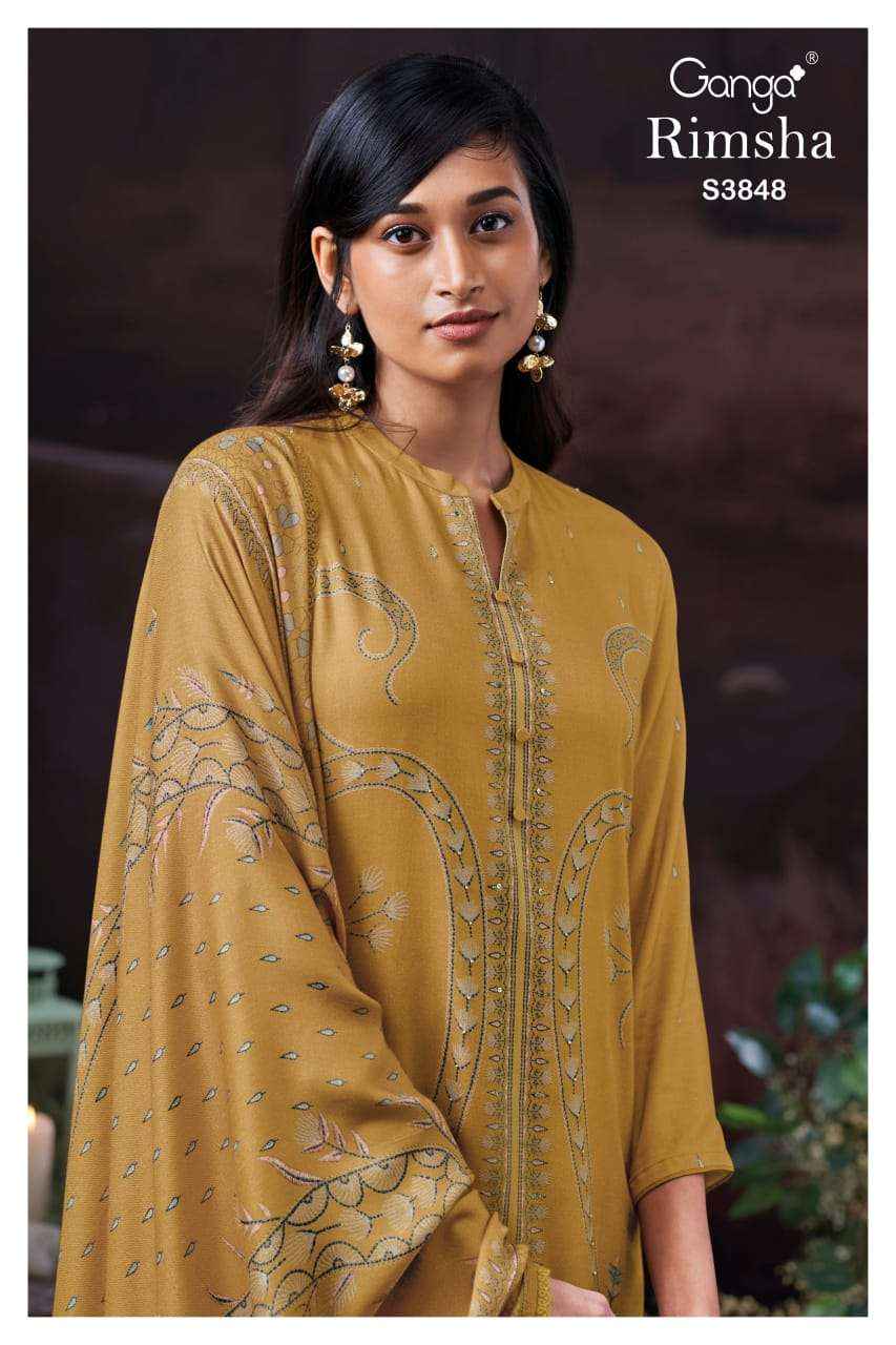 Ganga Fashion Rimsha 3848 Pure Wool Pashmina Suit Winter Collection Wholesale Price ( 4 Pcs Catalog )