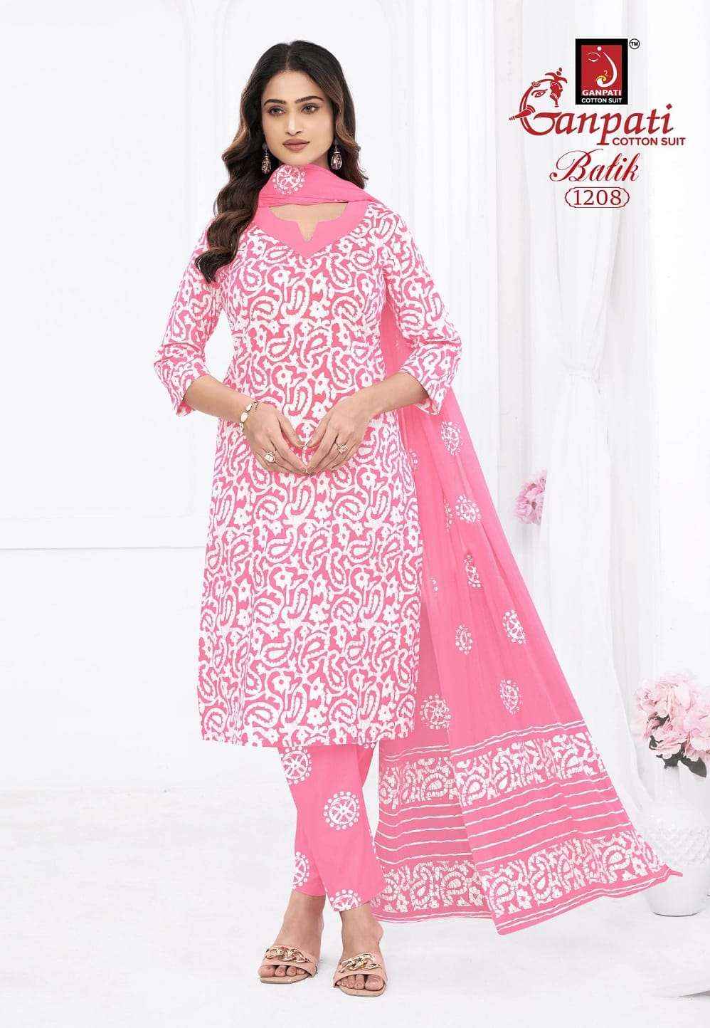 Ganpati Batik Vol 12 Pure Cotton Readymade Salwar Suits Wholesale Price ( 15 Pcs Catalogue )