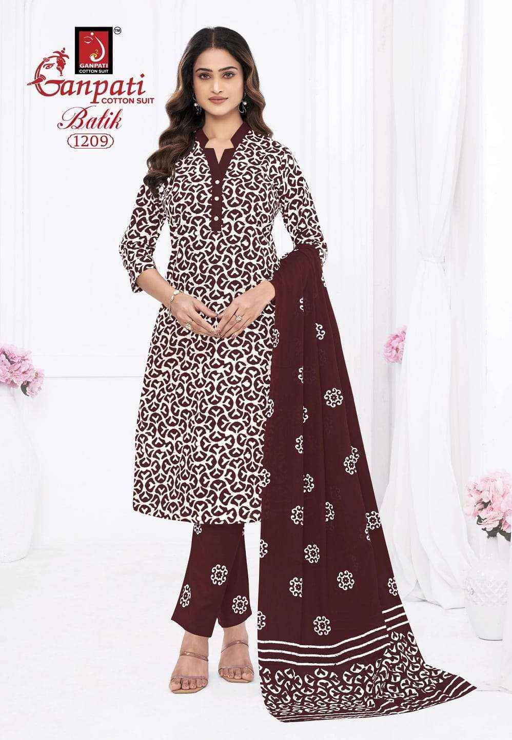 Ganpati Batik Vol 12 Pure Cotton Readymade Salwar Suits Wholesale Price ( 15 Pcs Catalogue )