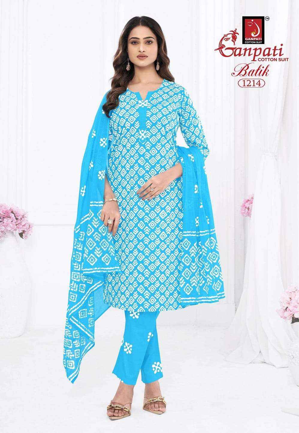 Ganpati Batik Vol 12 Pure Cotton Readymade Salwar Suits Wholesale Price ( 15 Pcs Catalogue )