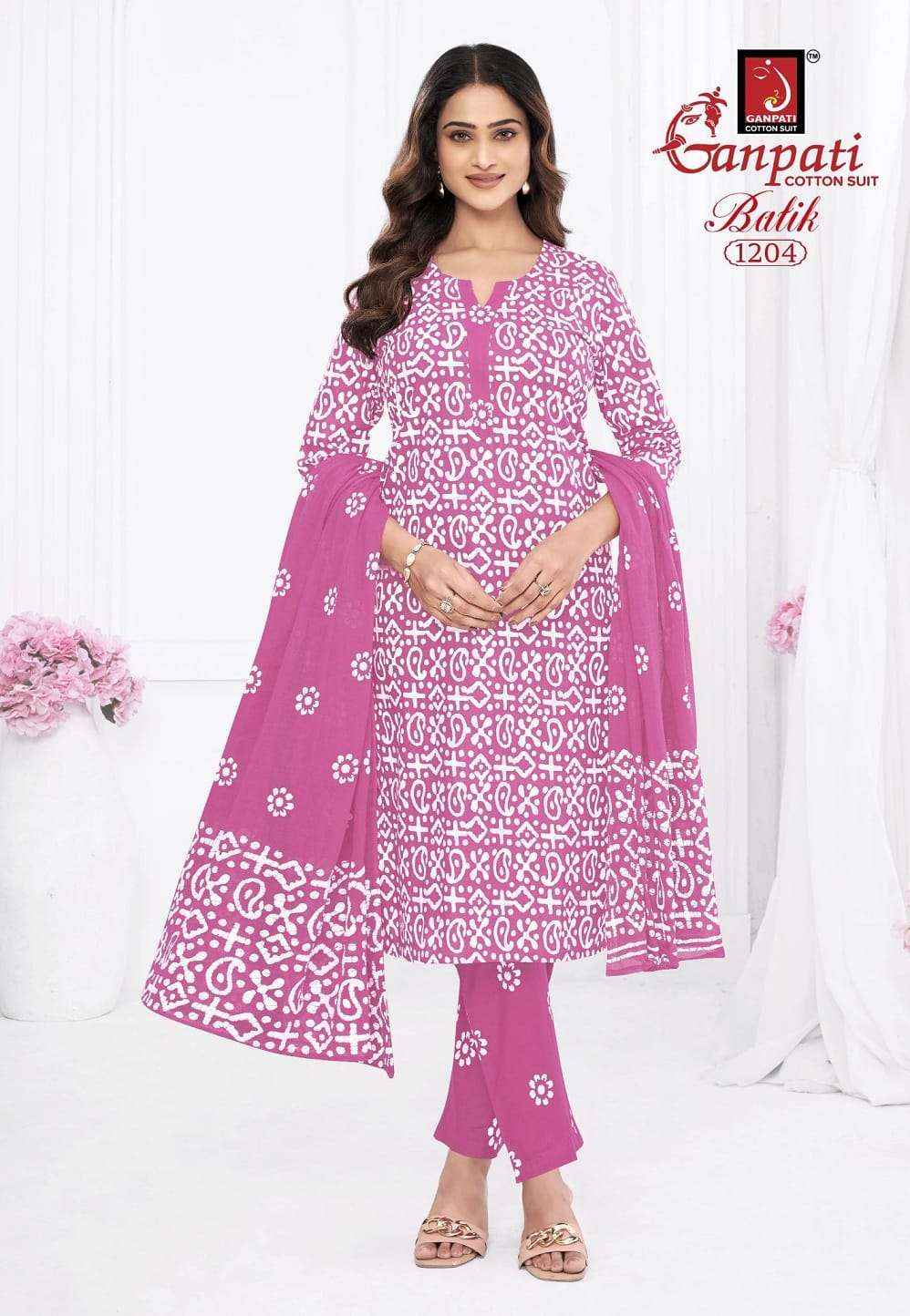 Ganpati Batik Vol 12 Pure Cotton Readymade Salwar Suits Wholesale Price ( 15 Pcs Catalogue )