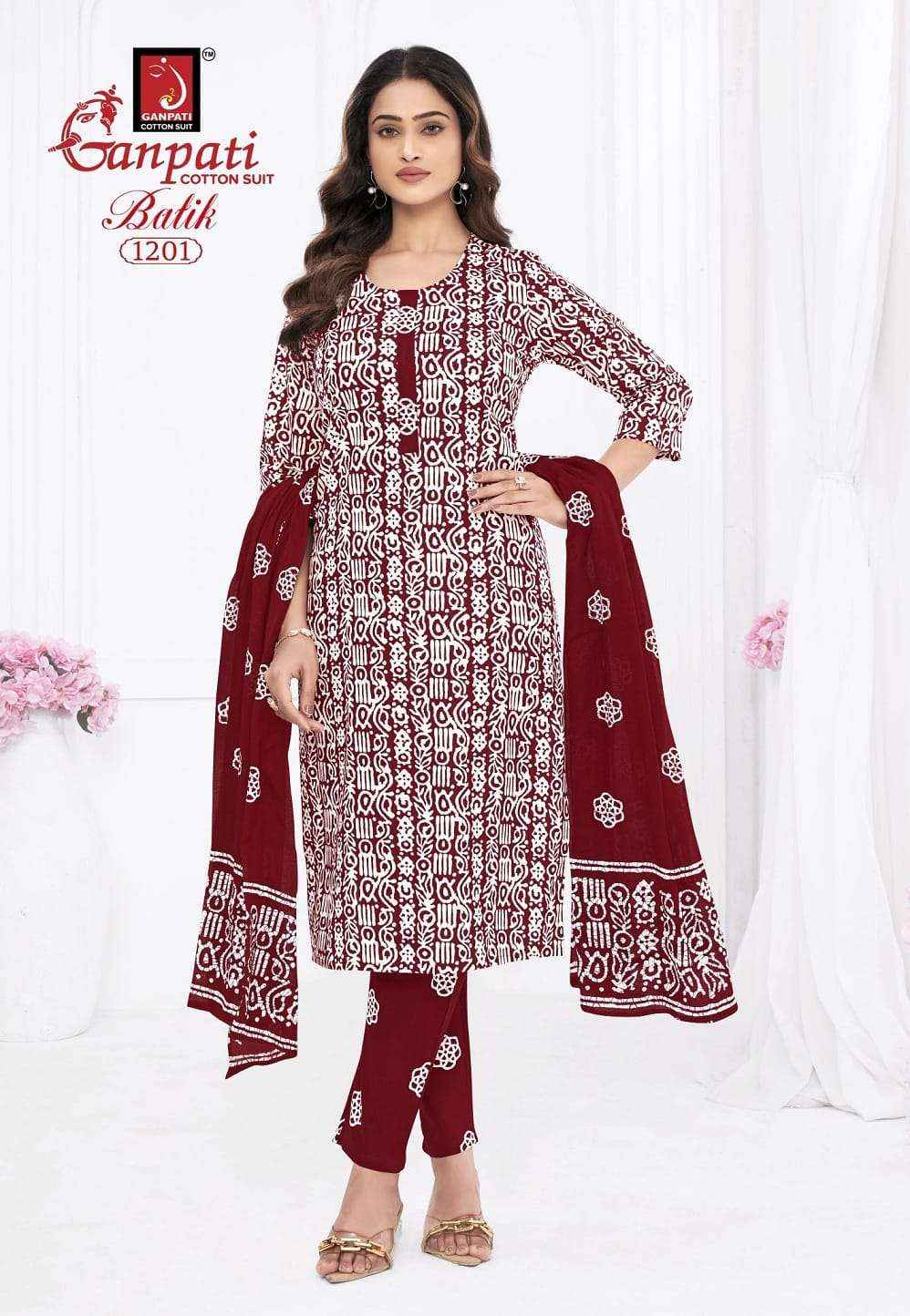 Ganpati Batik Vol 12 Pure Cotton Readymade Salwar Suits Wholesale Price ( 15 Pcs Catalogue )