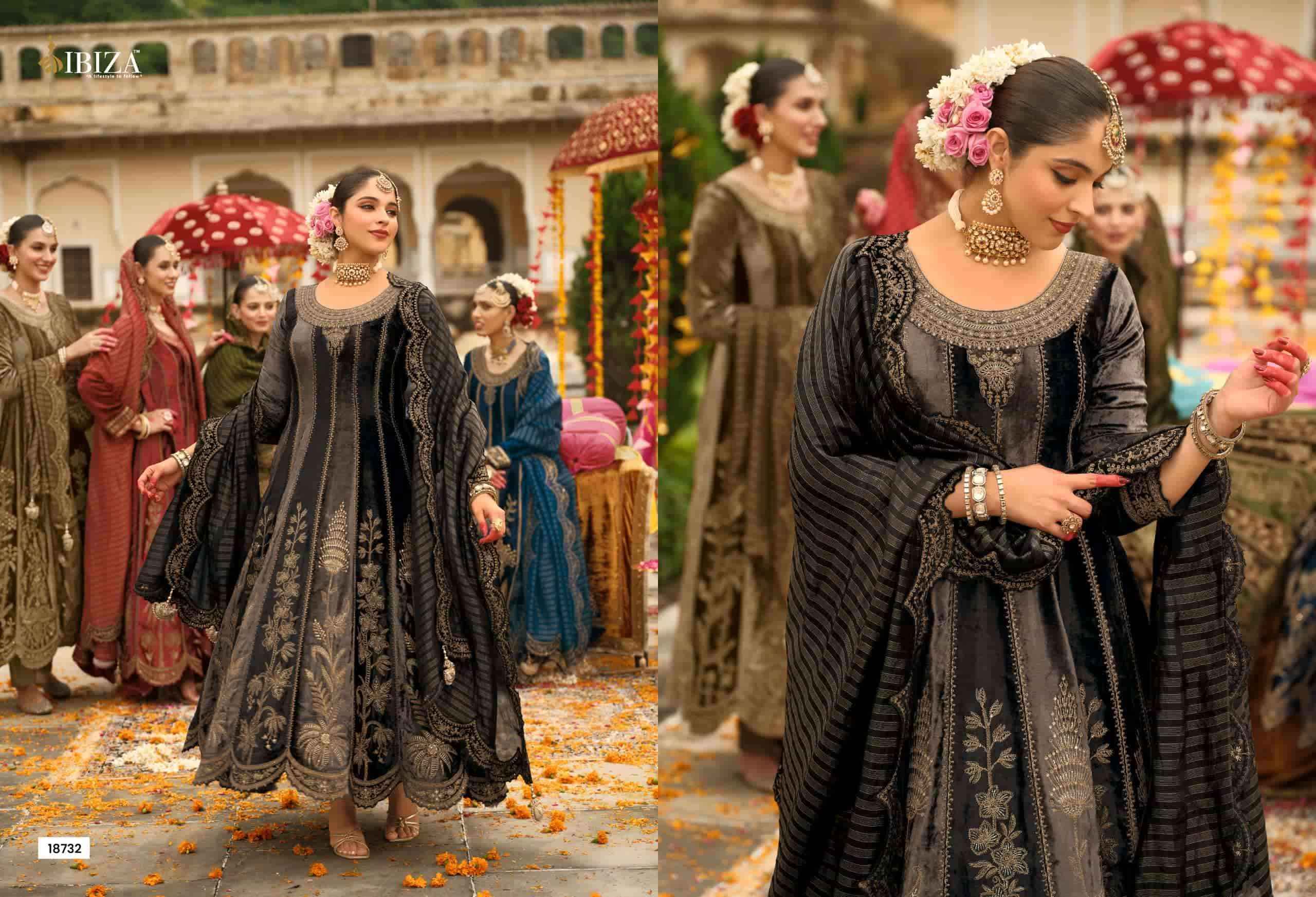 Ibiza Anarkali Vol 2 Designer Work Velvet Wedding Suit Wholesale Rate ( 6 Pcs Catalog )