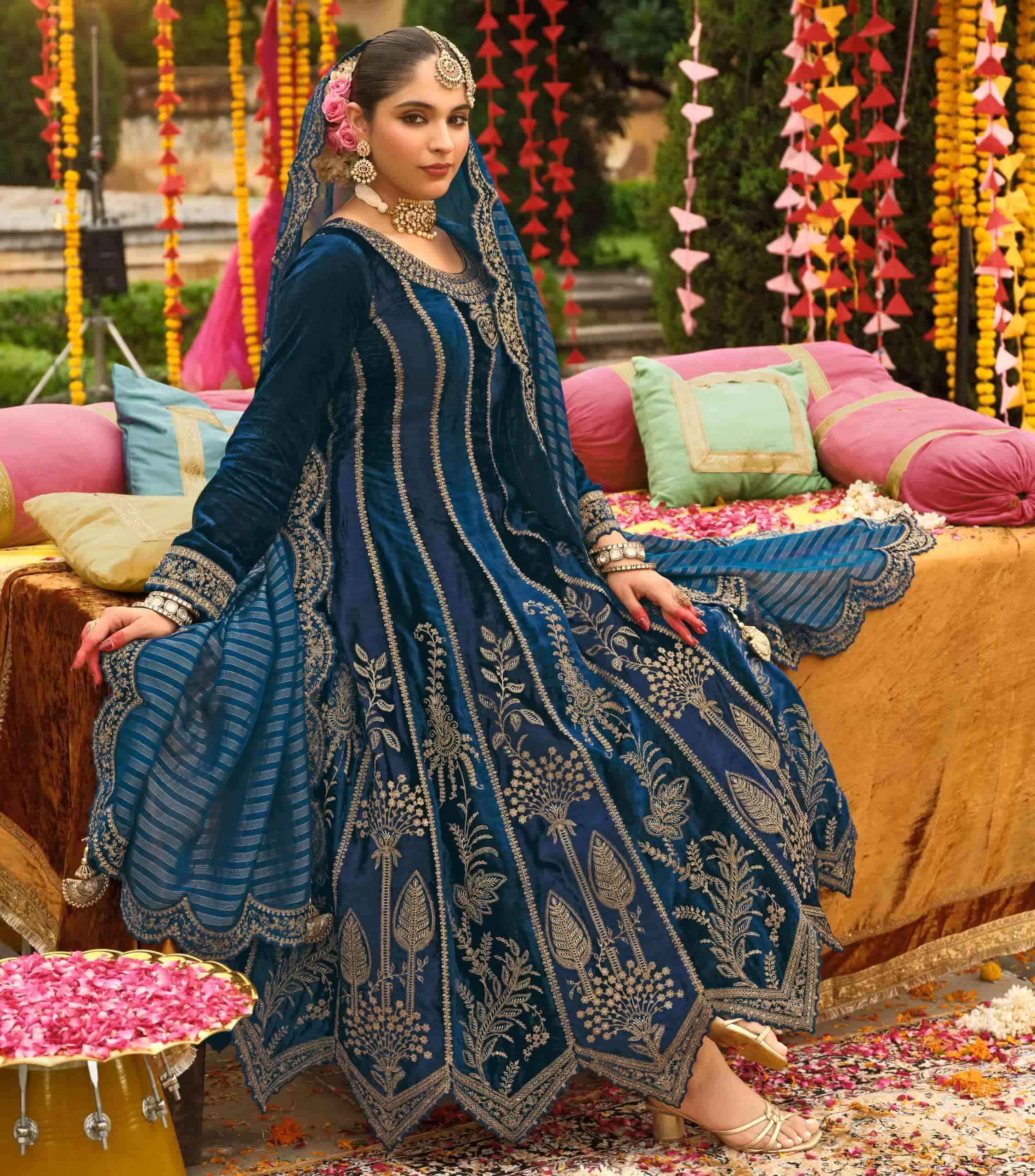 Ibiza Anarkali Vol 2 Designer Work Velvet Wedding Suit Wholesale Rate ( 6 Pcs Catalog )