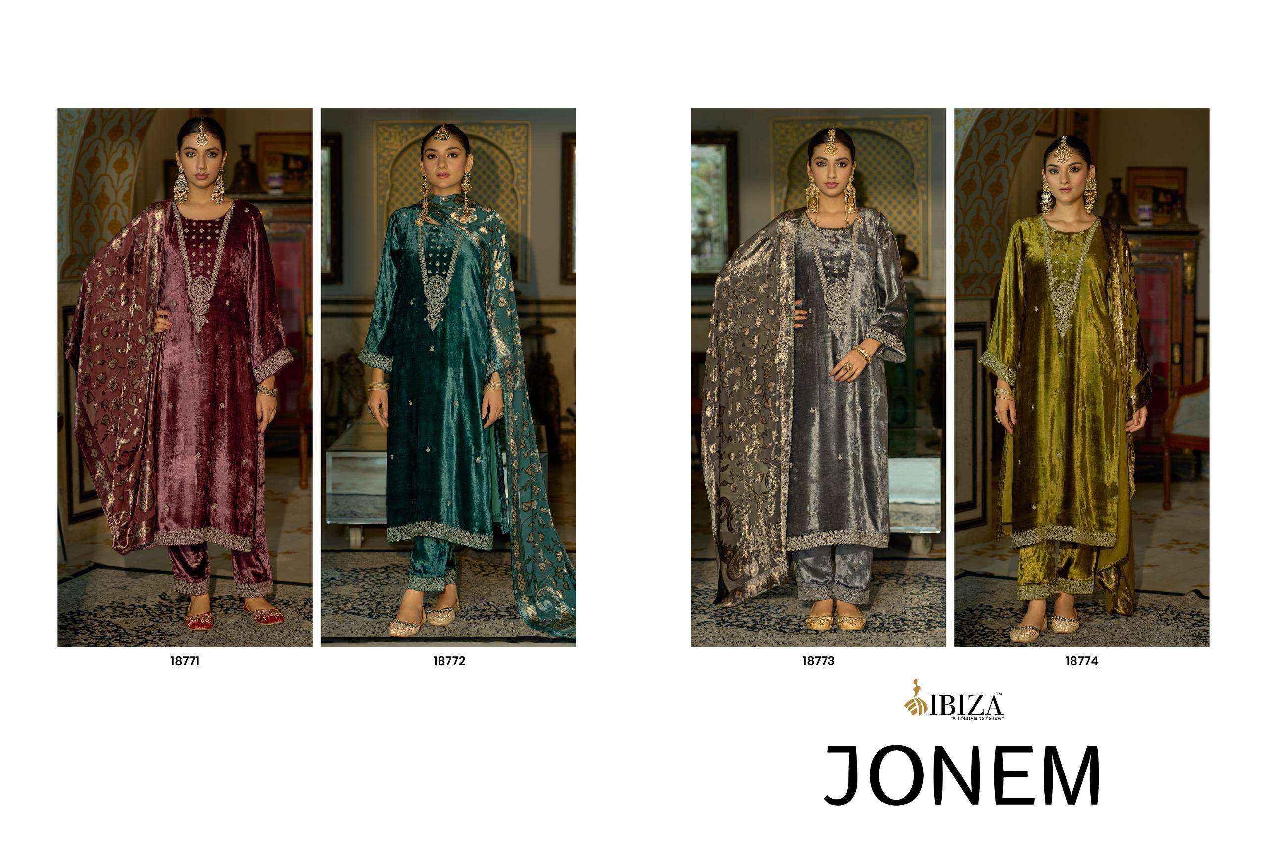 Ibiza Jonem Designer Work Velvet Wedding Wear Salwar Kameez Wholesale Rate ( 4 Pcs Catalog )