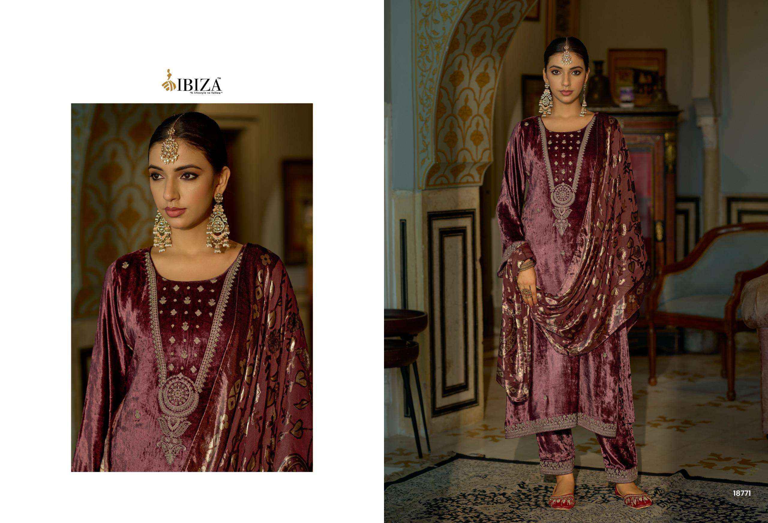 Ibiza Jonem Designer Work Velvet Wedding Wear Salwar Kameez Wholesale Rate ( 4 Pcs Catalog )