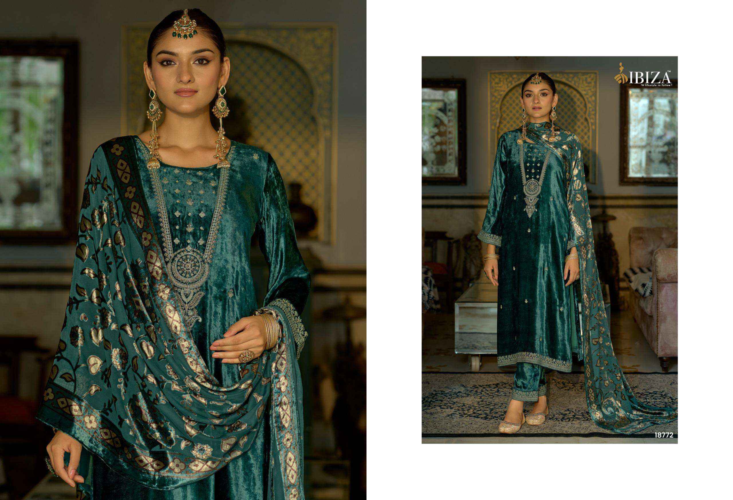 Ibiza Jonem Designer Work Velvet Wedding Wear Salwar Kameez Wholesale Rate ( 4 Pcs Catalog )