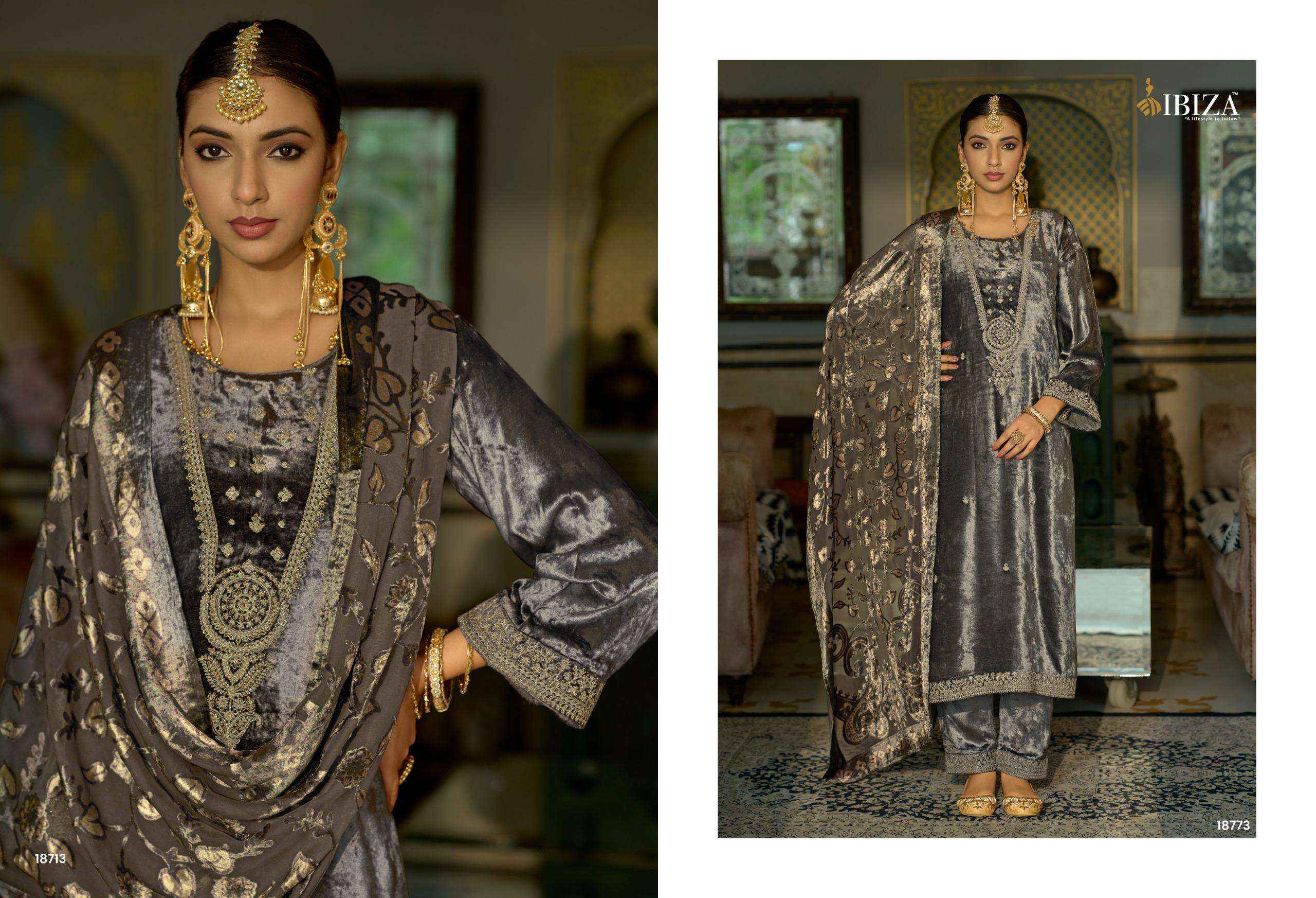 Ibiza Jonem Designer Work Velvet Wedding Wear Salwar Kameez Wholesale Rate ( 4 Pcs Catalog )
