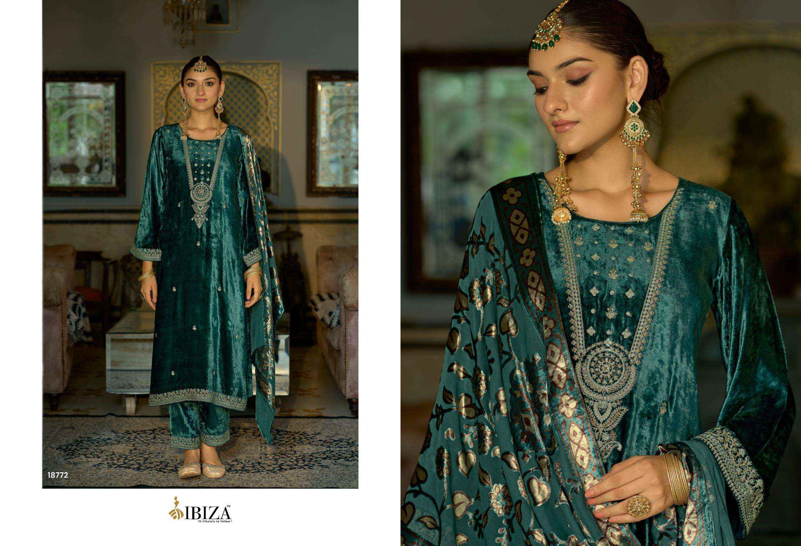 Ibiza Jonem Designer Work Velvet Wedding Wear Salwar Kameez Wholesale Rate ( 4 Pcs Catalog )