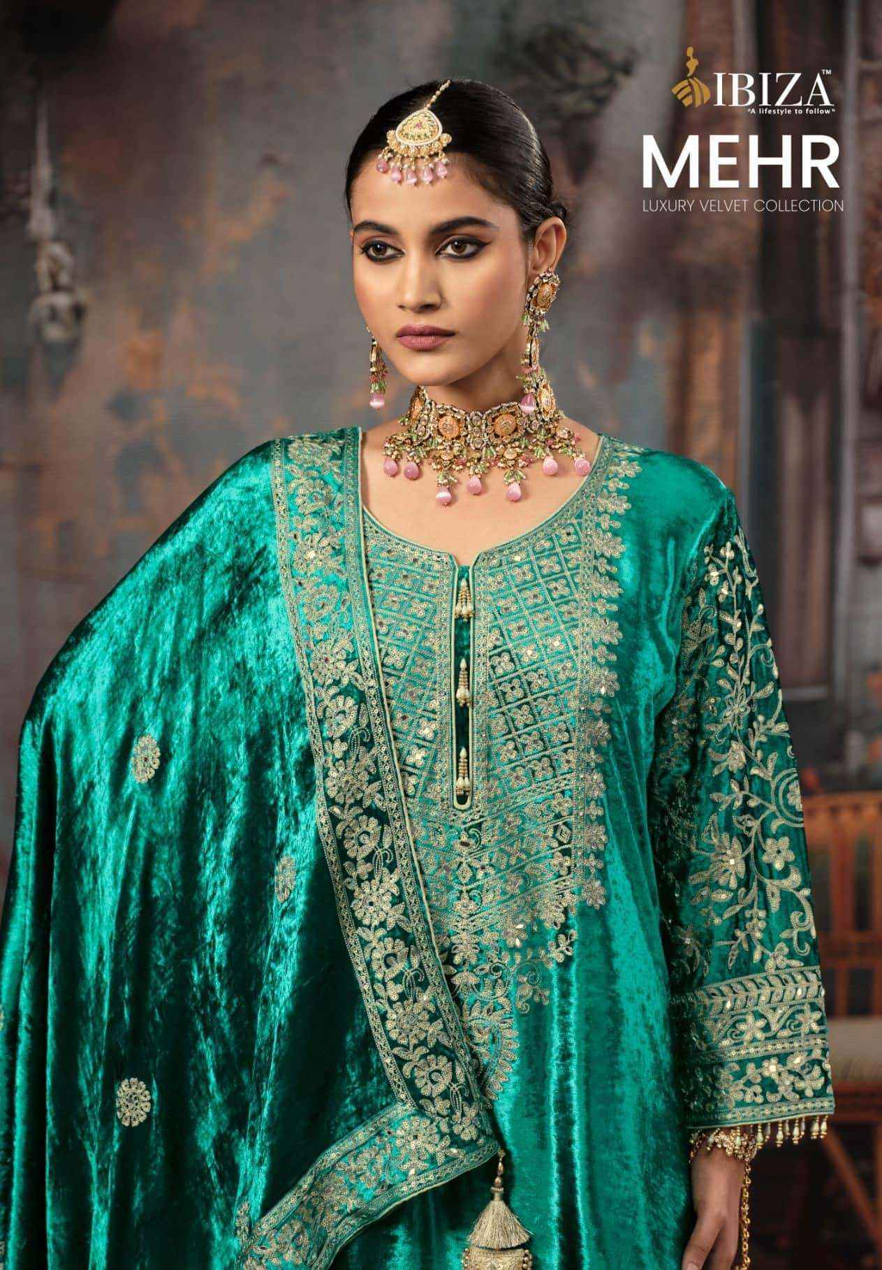 Ibiza Mehr Latest Designer Velvet Suit Catalog Wholesale Price