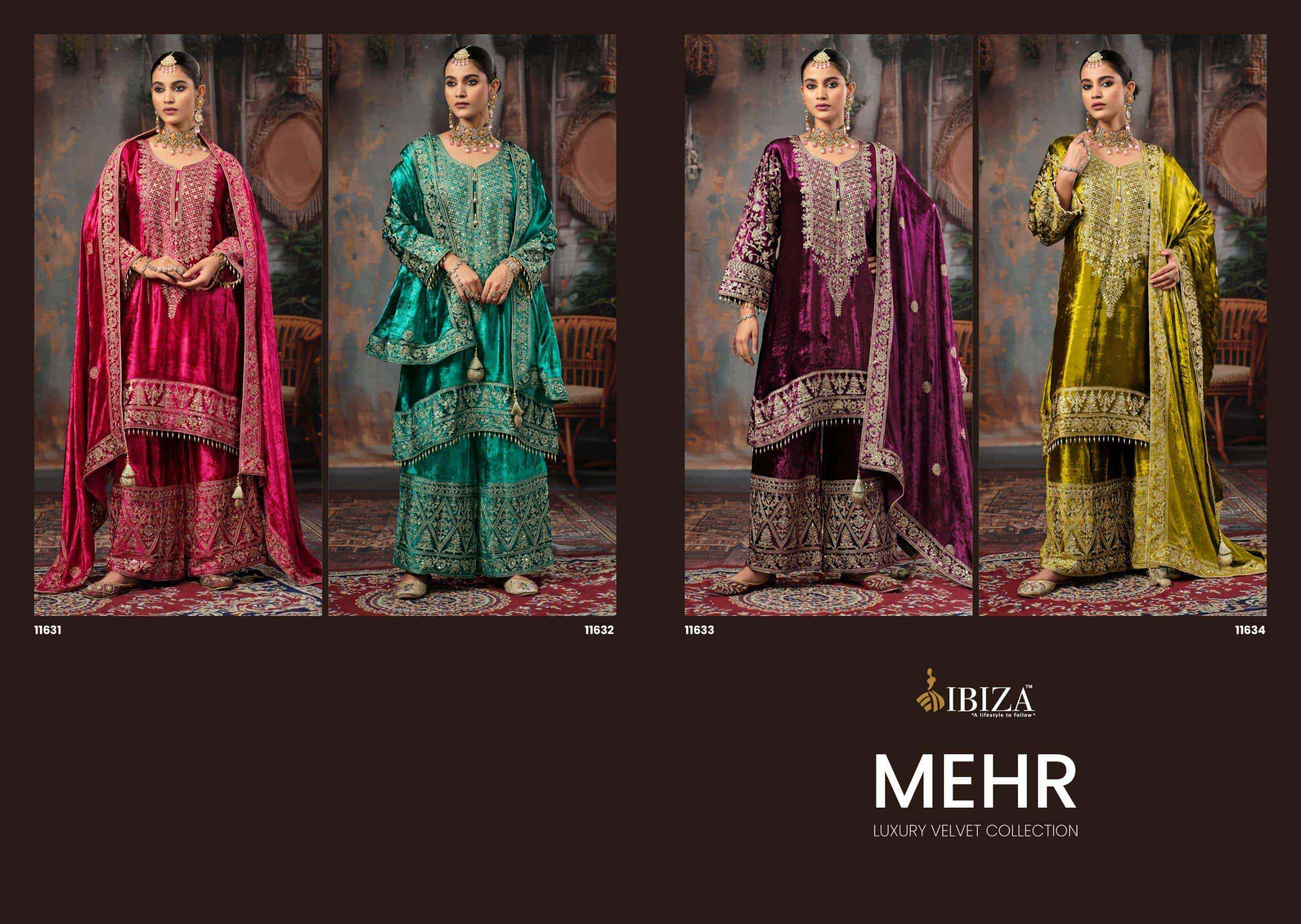 Ibiza Mehr Latest Designer Velvet Suit Catalog Wholesale Price