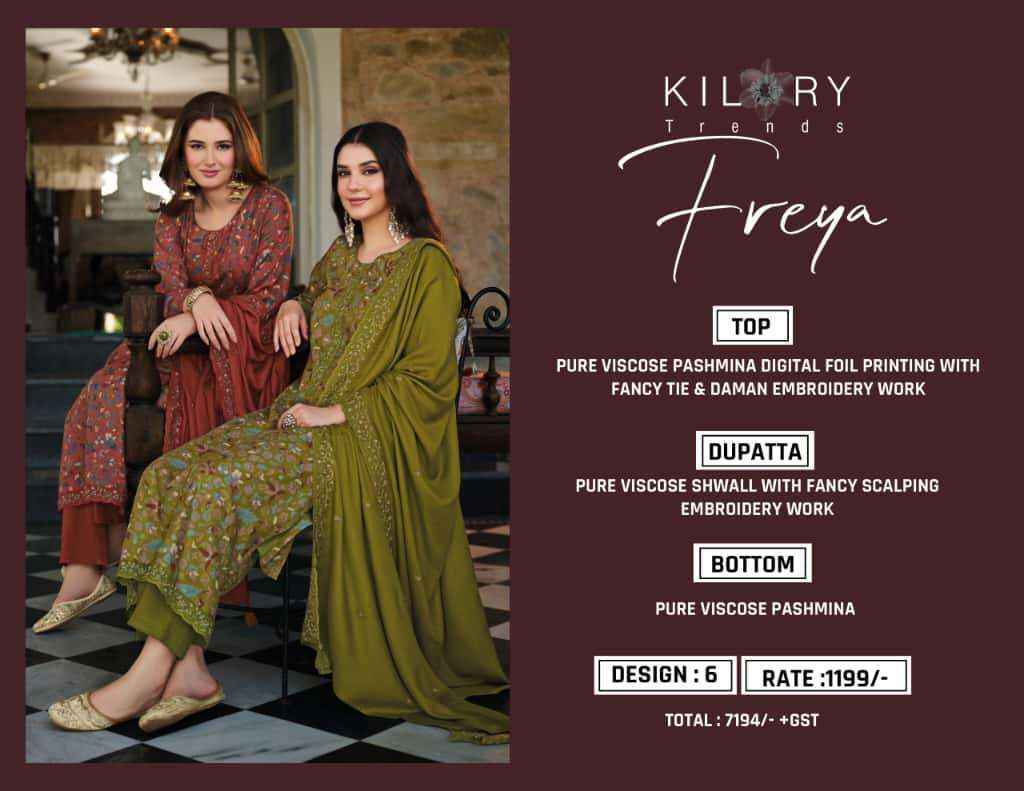Kilory Trendz Freya Viscose Pashmina Dress Material Surat Market Wholesale ( 6 pcs Catalogue )