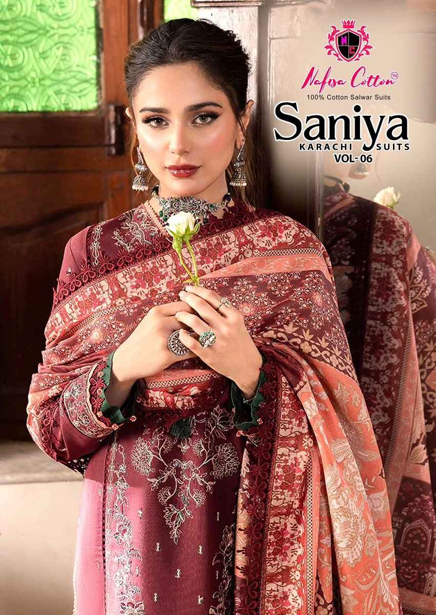 Nafisa Saniya Vol-6  Karachi Cotton Salwar Kameez Wholesale Rate ( 6 Pcs Catalog )