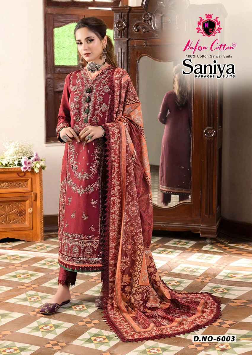 Nafisa Saniya Vol-6  Karachi Cotton Salwar Kameez Wholesale Rate ( 6 Pcs Catalog )