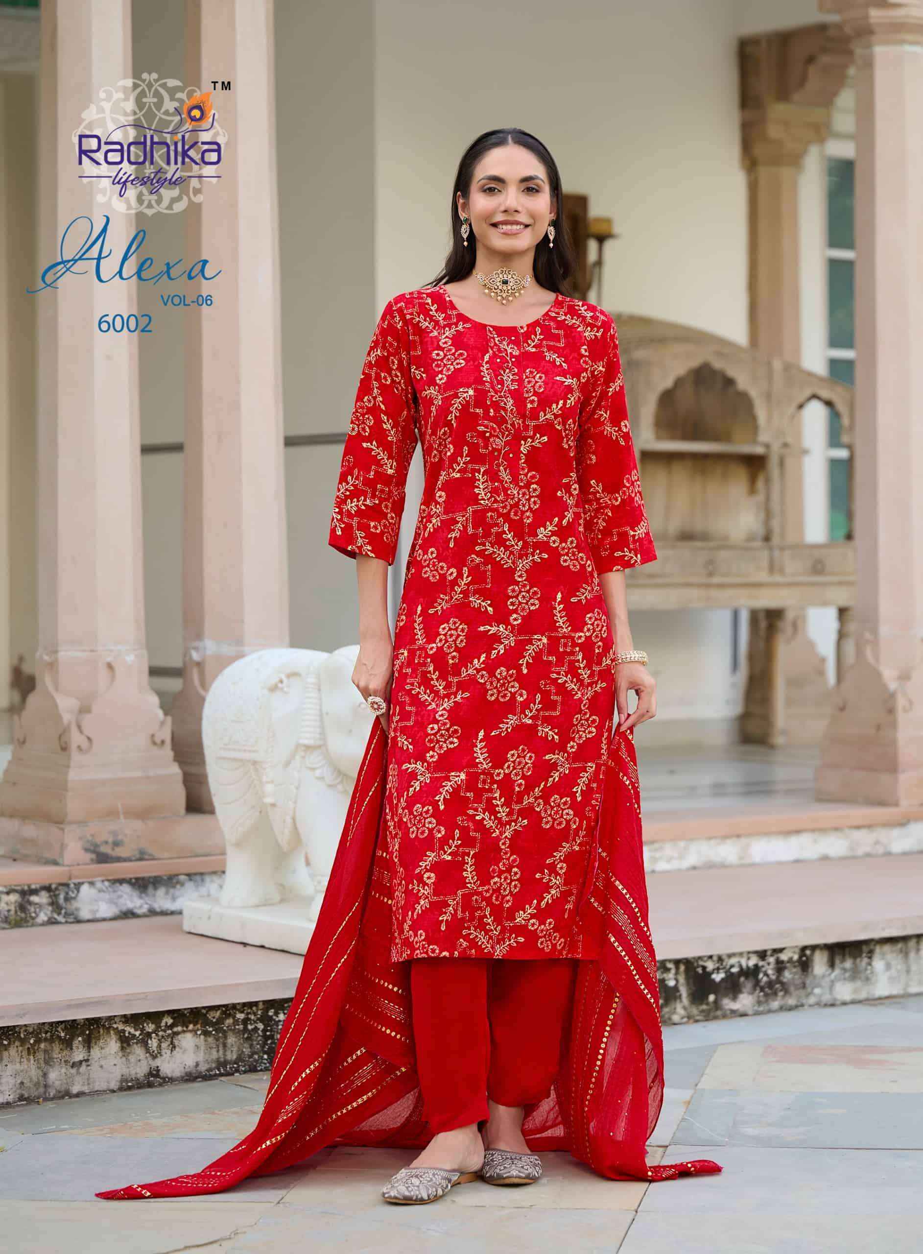 Radhika Lifestyle Alexa Vol 6 Fancy Kurti Bottom Dupatta Set Wholesale Price ( 6 Pcs Catalog )