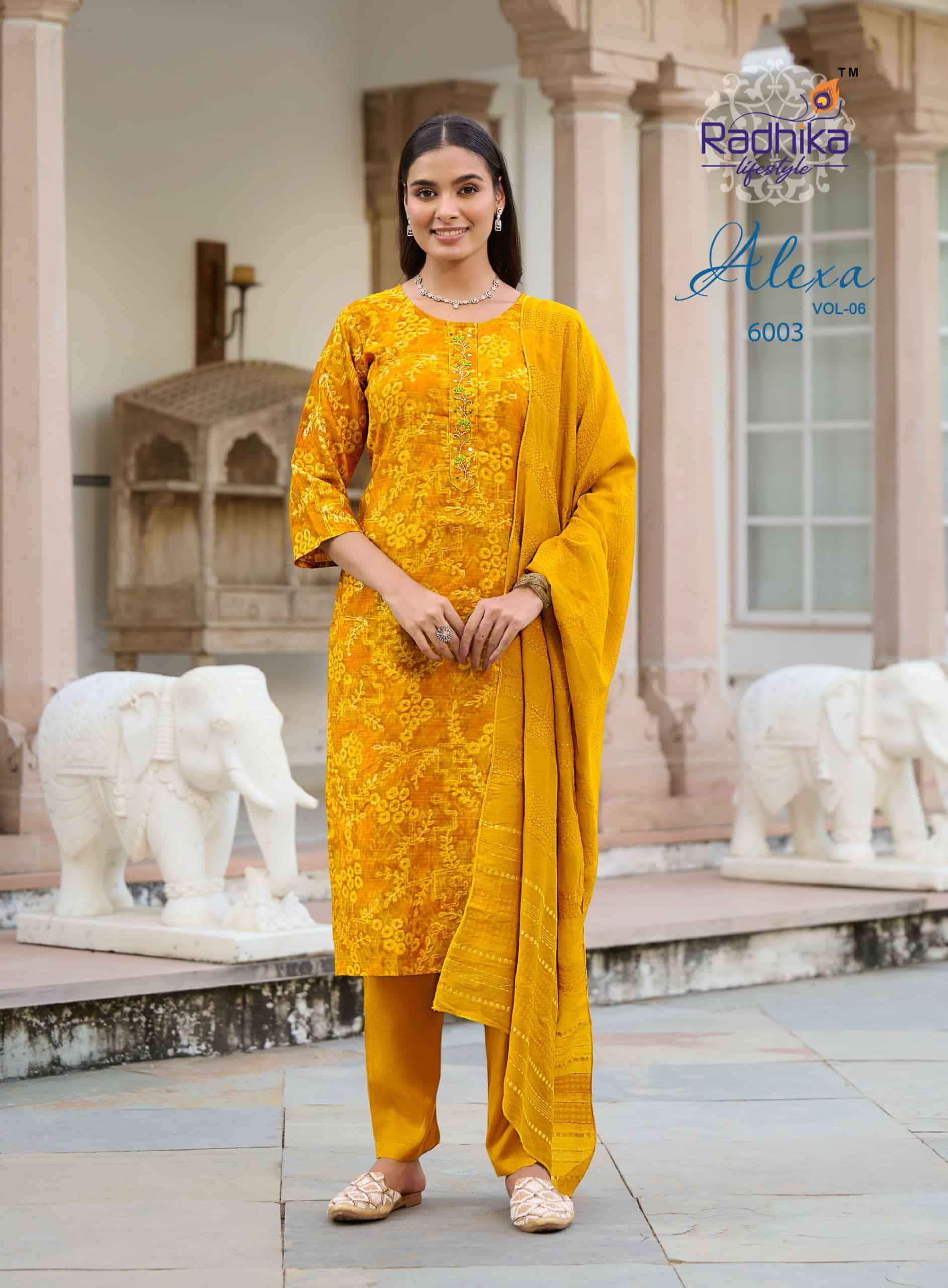 Radhika Lifestyle Alexa Vol 6 Fancy Kurti Bottom Dupatta Set Wholesale Price ( 6 Pcs Catalog )