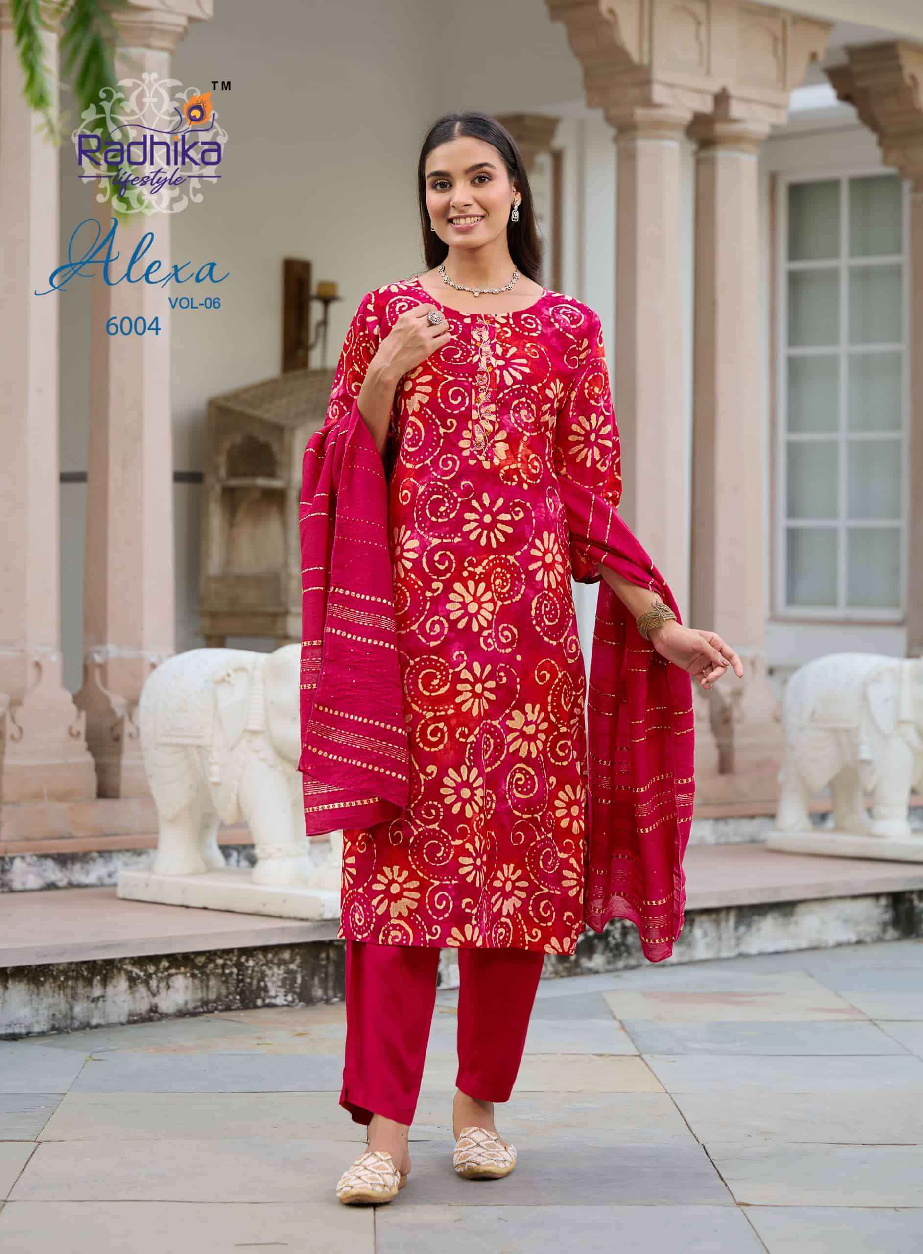 Radhika Lifestyle Alexa Vol 6 Fancy Kurti Bottom Dupatta Set Wholesale Price ( 6 Pcs Catalog )