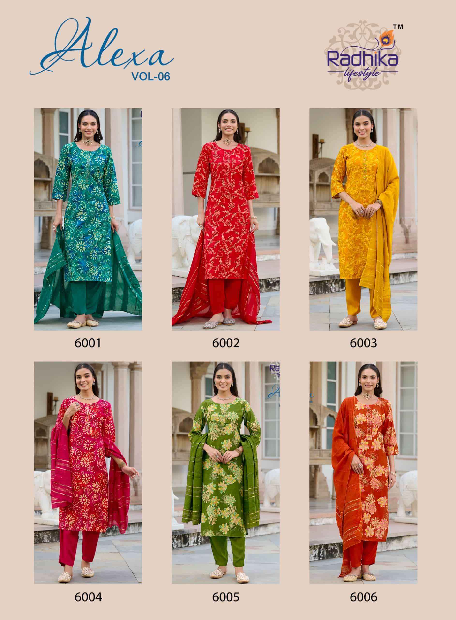 Radhika Lifestyle Alexa Vol 6 Fancy Kurti Bottom Dupatta Set Wholesale Price ( 6 Pcs Catalog )