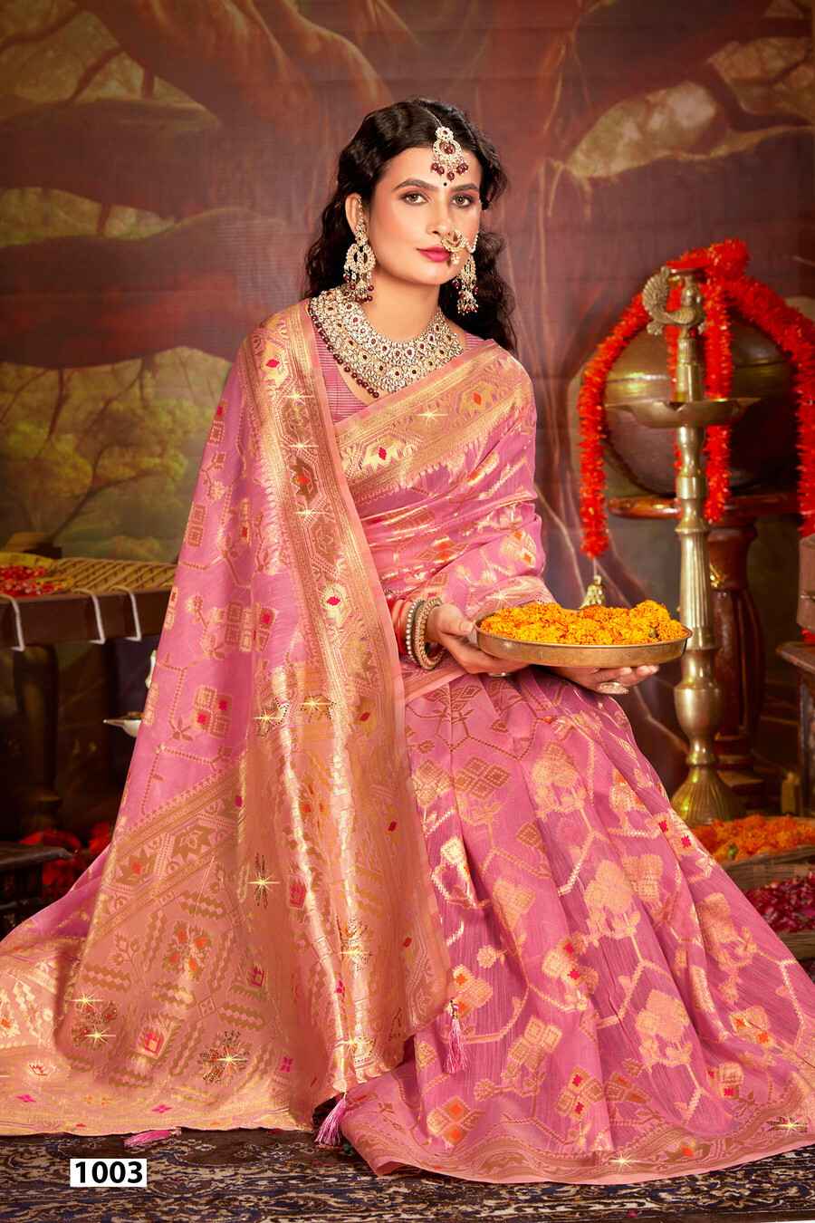 Saroj Almond Linen Saroski Vol 3 Linen Cotton Silk Traditional Saree Wholesale Price ( 6 Pcs Catalogue )