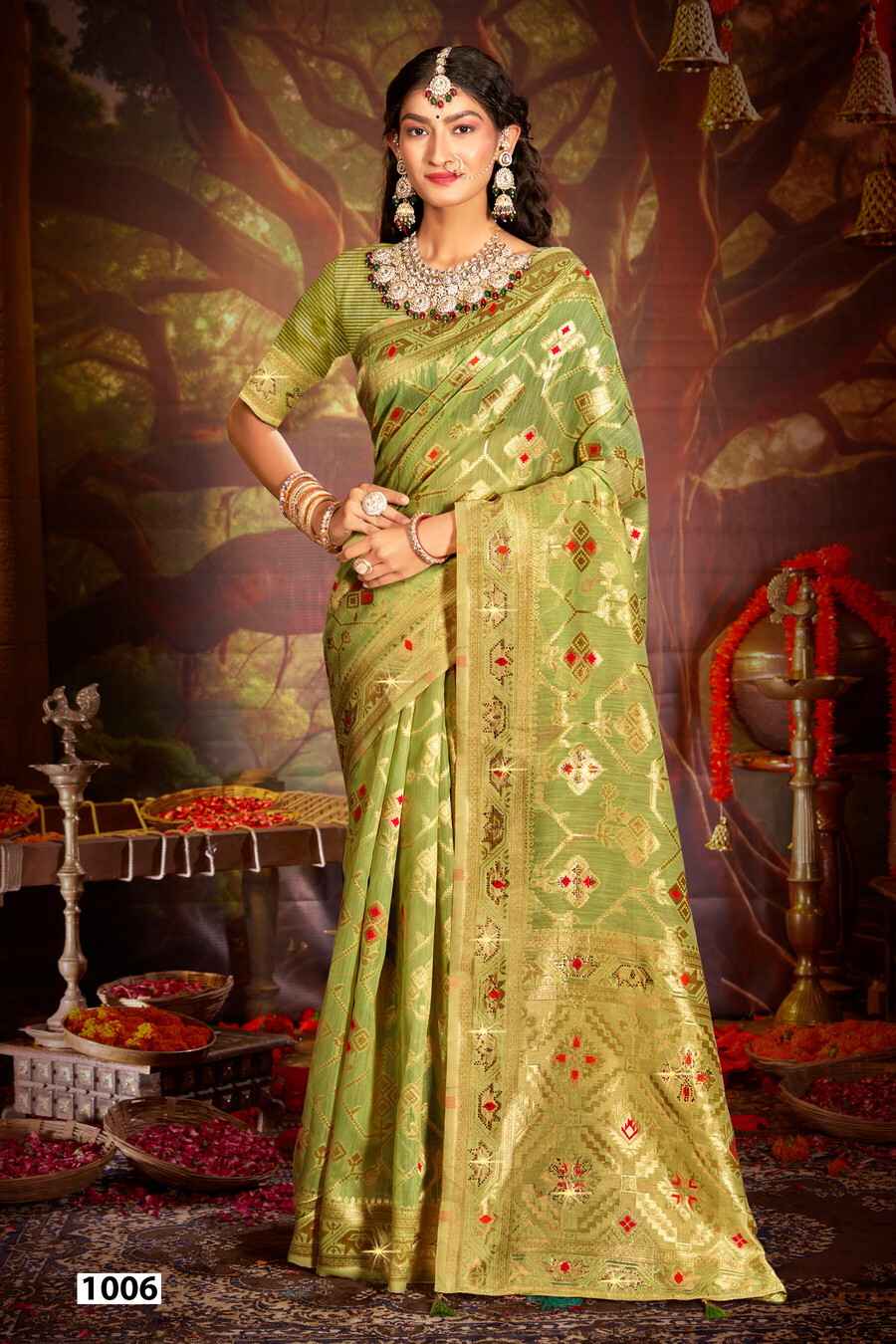Saroj Almond Linen Saroski Vol 3 Linen Cotton Silk Traditional Saree Wholesale Price ( 6 Pcs Catalogue )