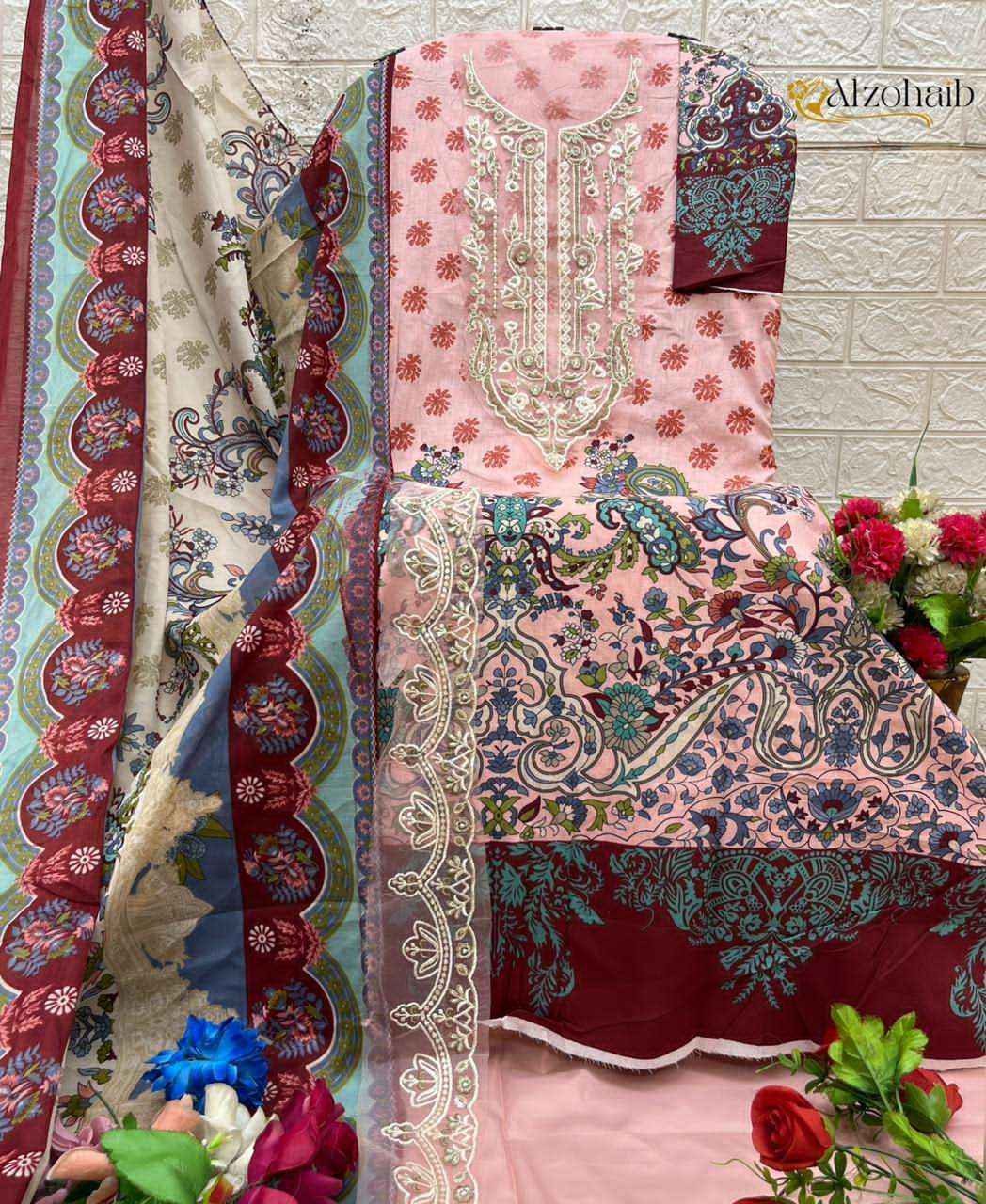 Al Zohaib Aarifa Pure Cotton Salwar Kameez Wholesale Rate (4 pcs Catalogue)