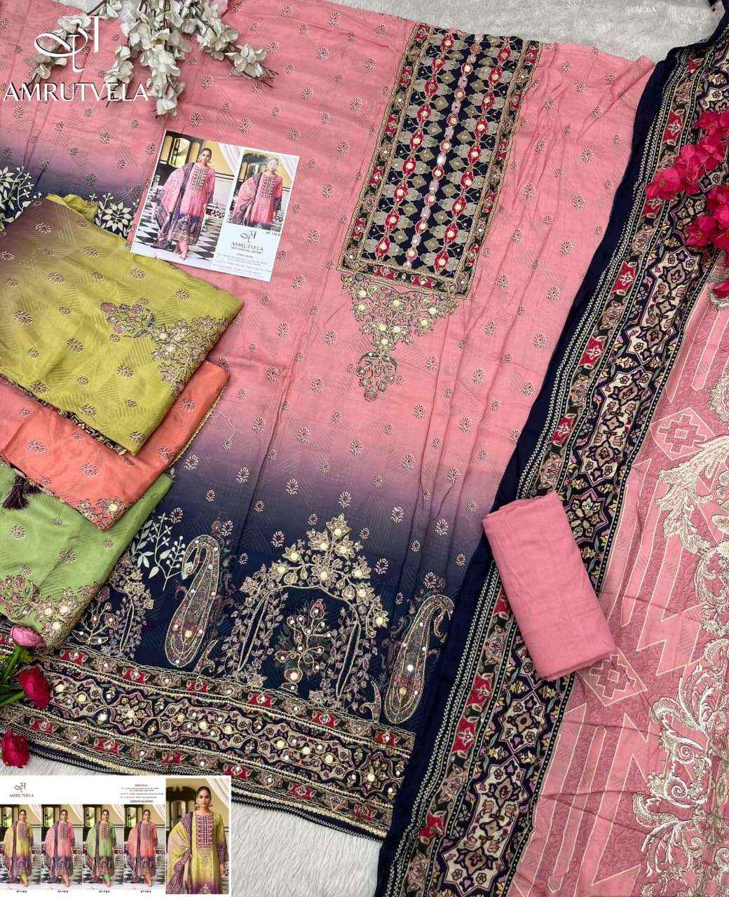Fancy Work AMRUTVELA AT 119 MUSLIN DIGITAL PRINT WITH FANCY WORK PAKISTANI SUIT