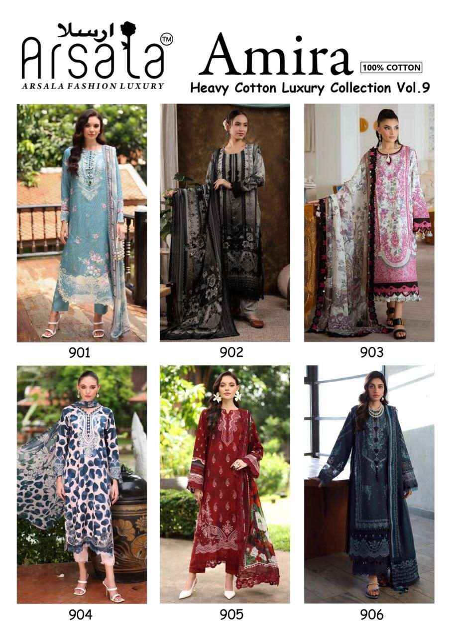 Arsala Amira Vol 9 Pure Heavy Lawn Cotton Salwar Kameez Wholesale Rate ( 6 Pcs Catalog )