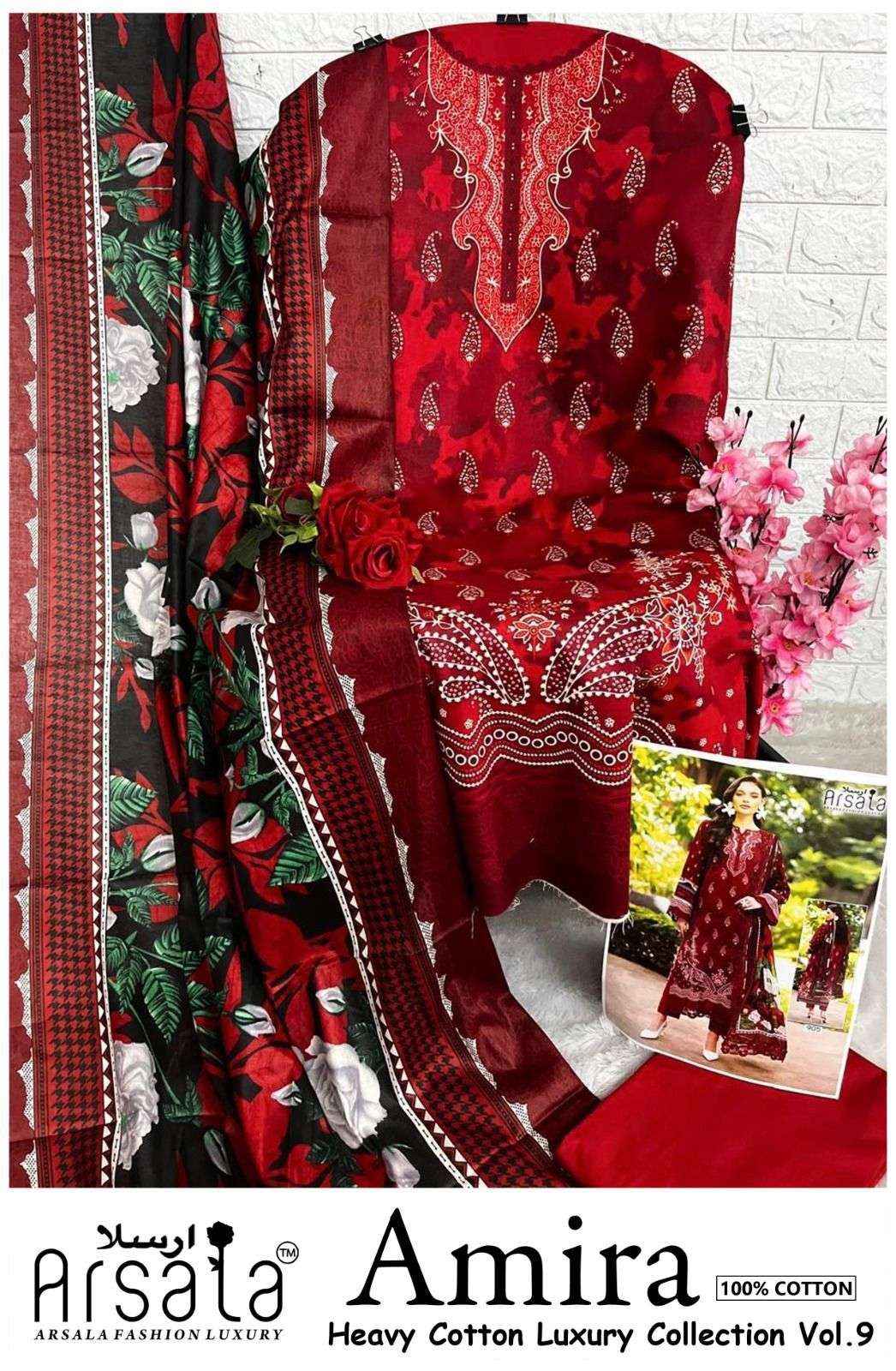 Arsala Amira Vol 9 Pure Heavy Lawn Cotton Salwar Kameez Wholesale Rate ( 6 Pcs Catalog )