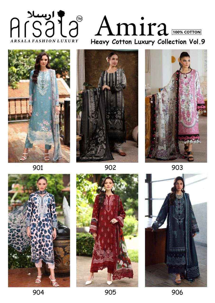 Arsala Fashion Amira Vol 9 Lawn Cotton Salwar Kameez Wholesale Rate ( 6 Pcs Catalog )