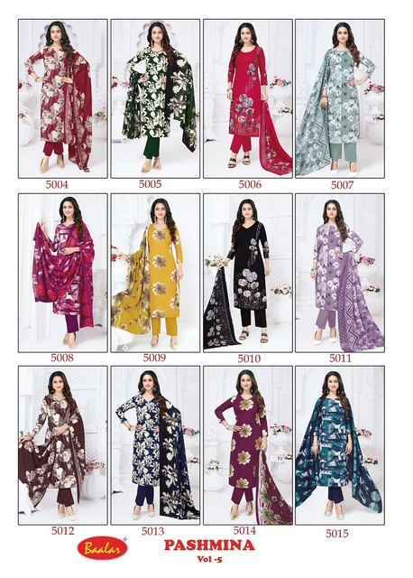 Baalar Pashmina Vol 5 Cotton Salwar Kameez Wholesale Rate ( 12 Pcs Catalog )